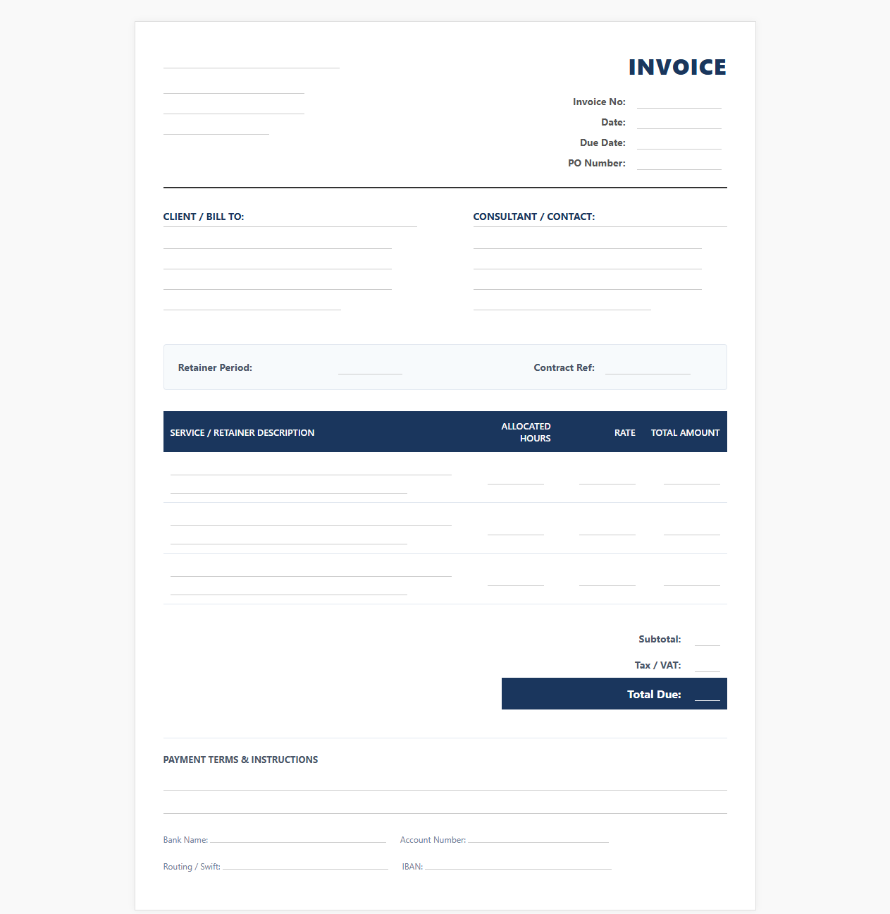 Monthly Retainer Consulting Invoice Template