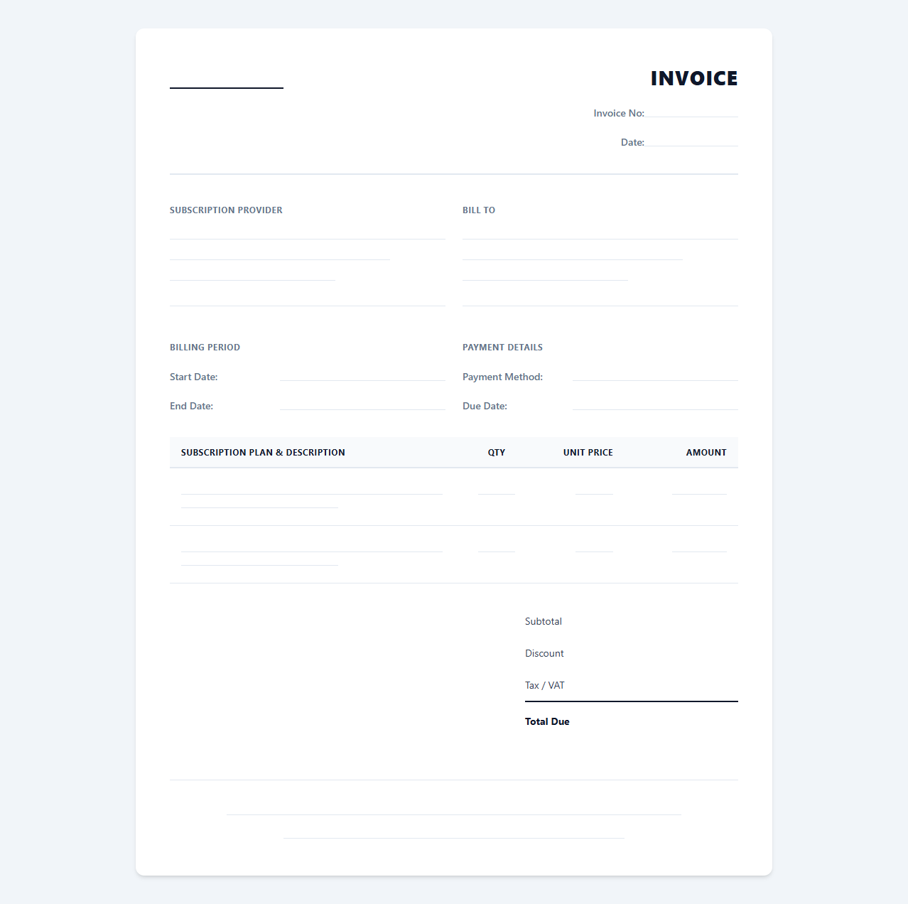 Monthly SaaS Subscription Invoice Template