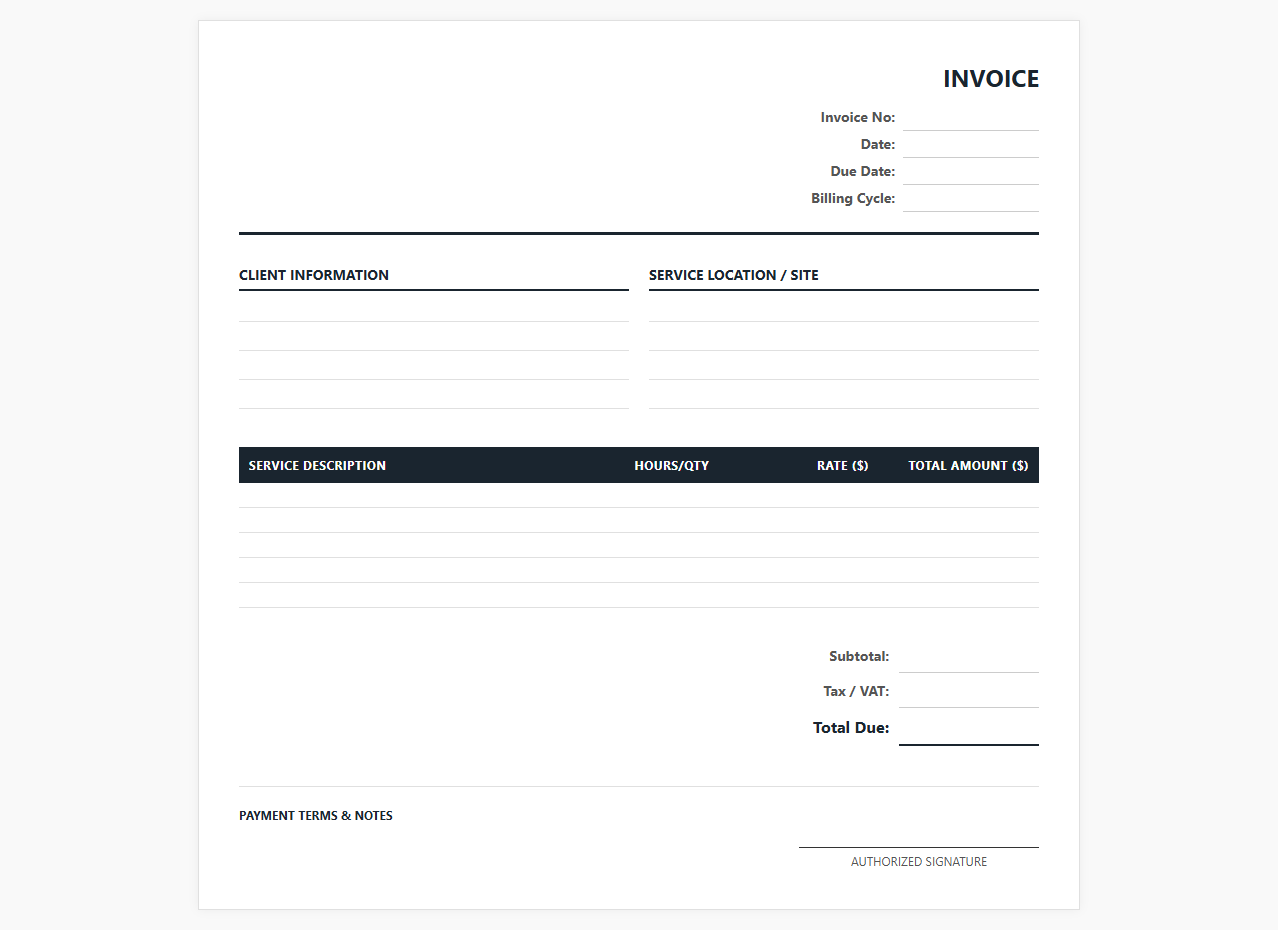 Monthly Security Guard Services Invoice