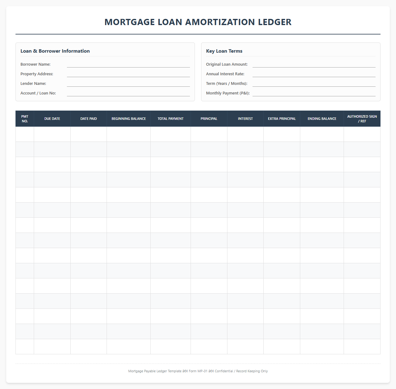 Mortgage Loan Amortization Ledger Template