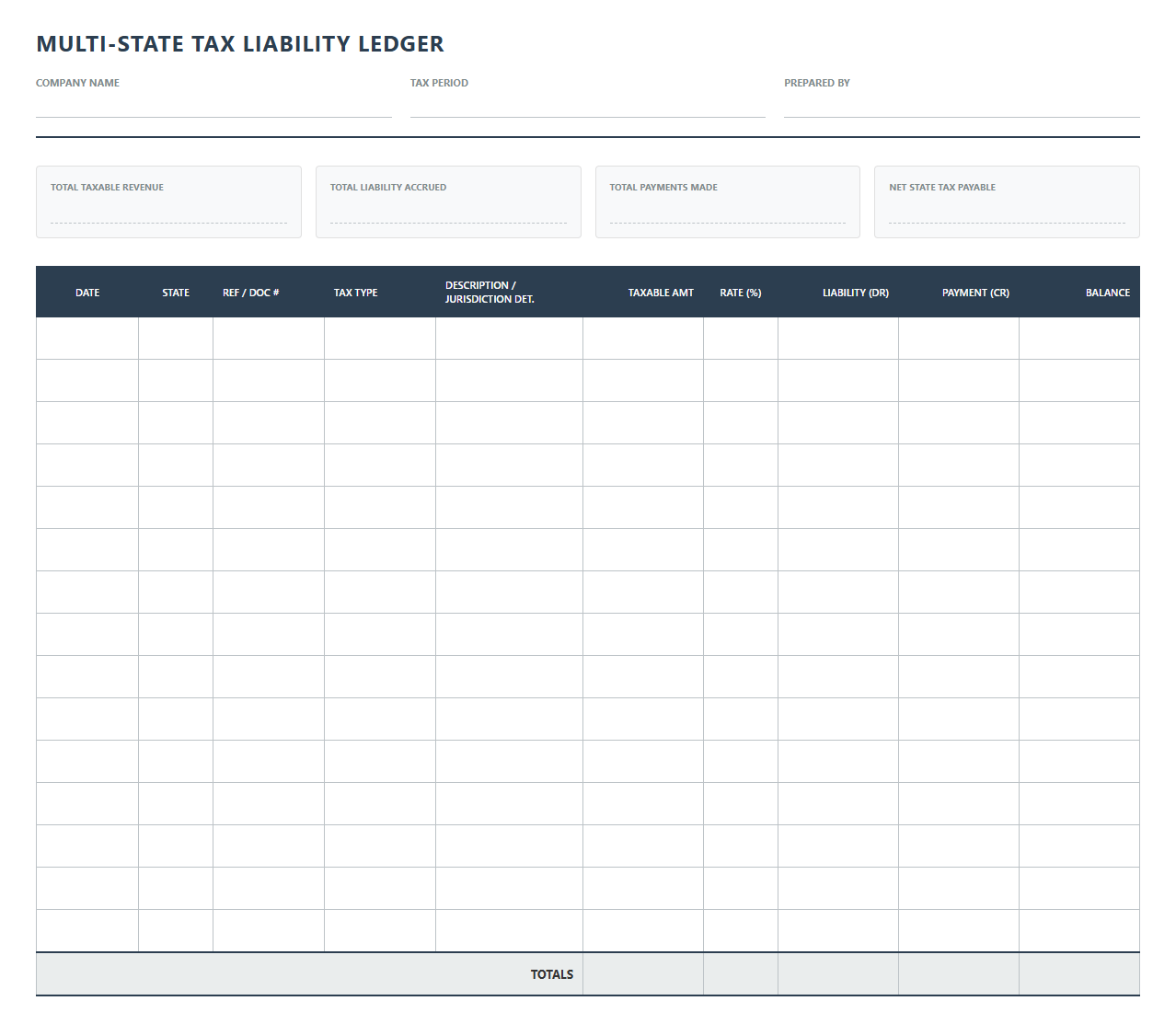 Multi-State Tax Liability Ledger Template