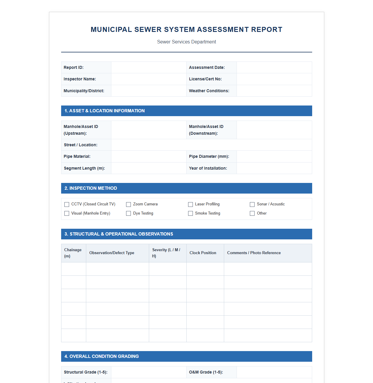Municipal Sewer System Assessment Report