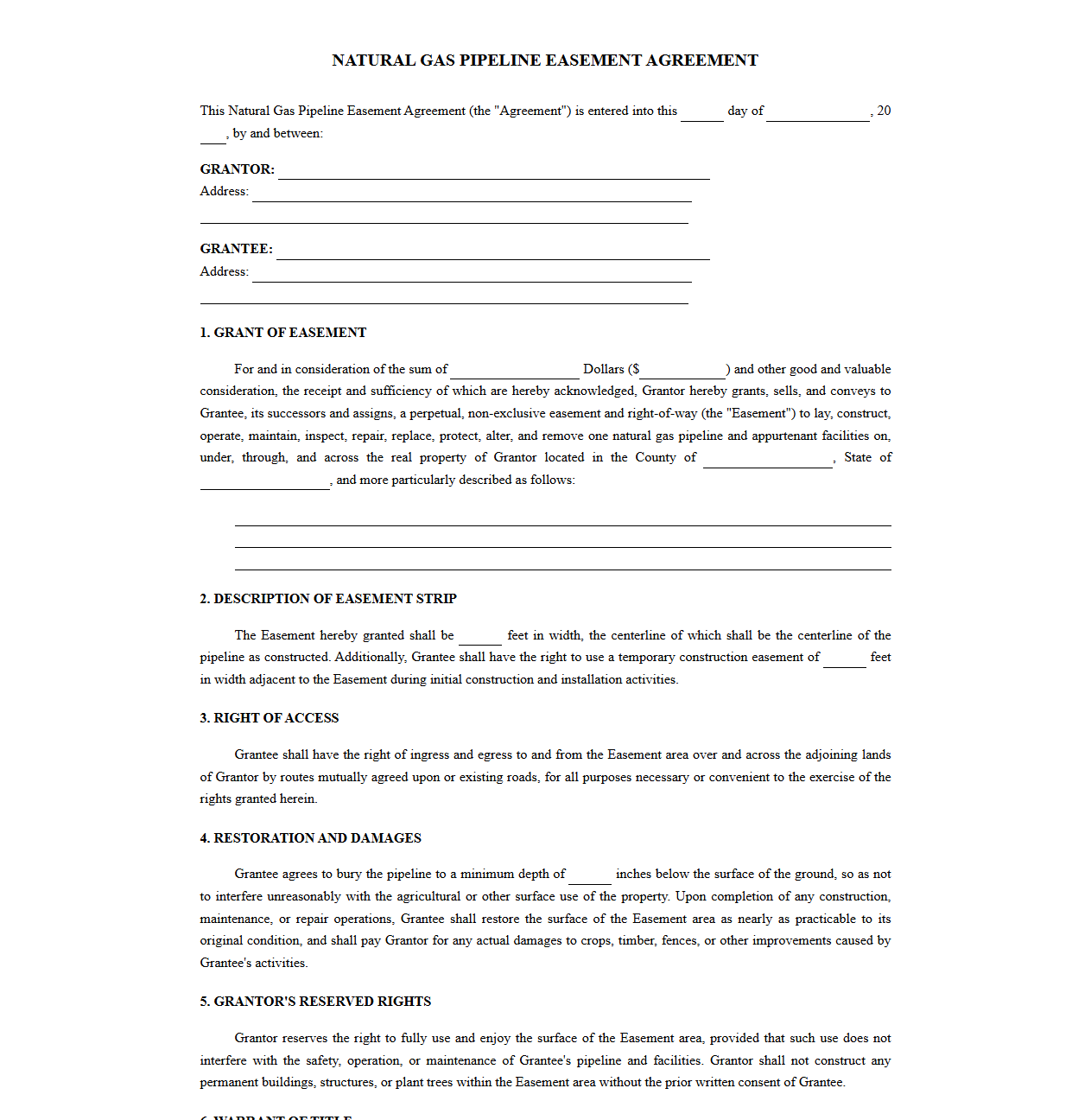 Natural Gas Pipeline Easement Agreement