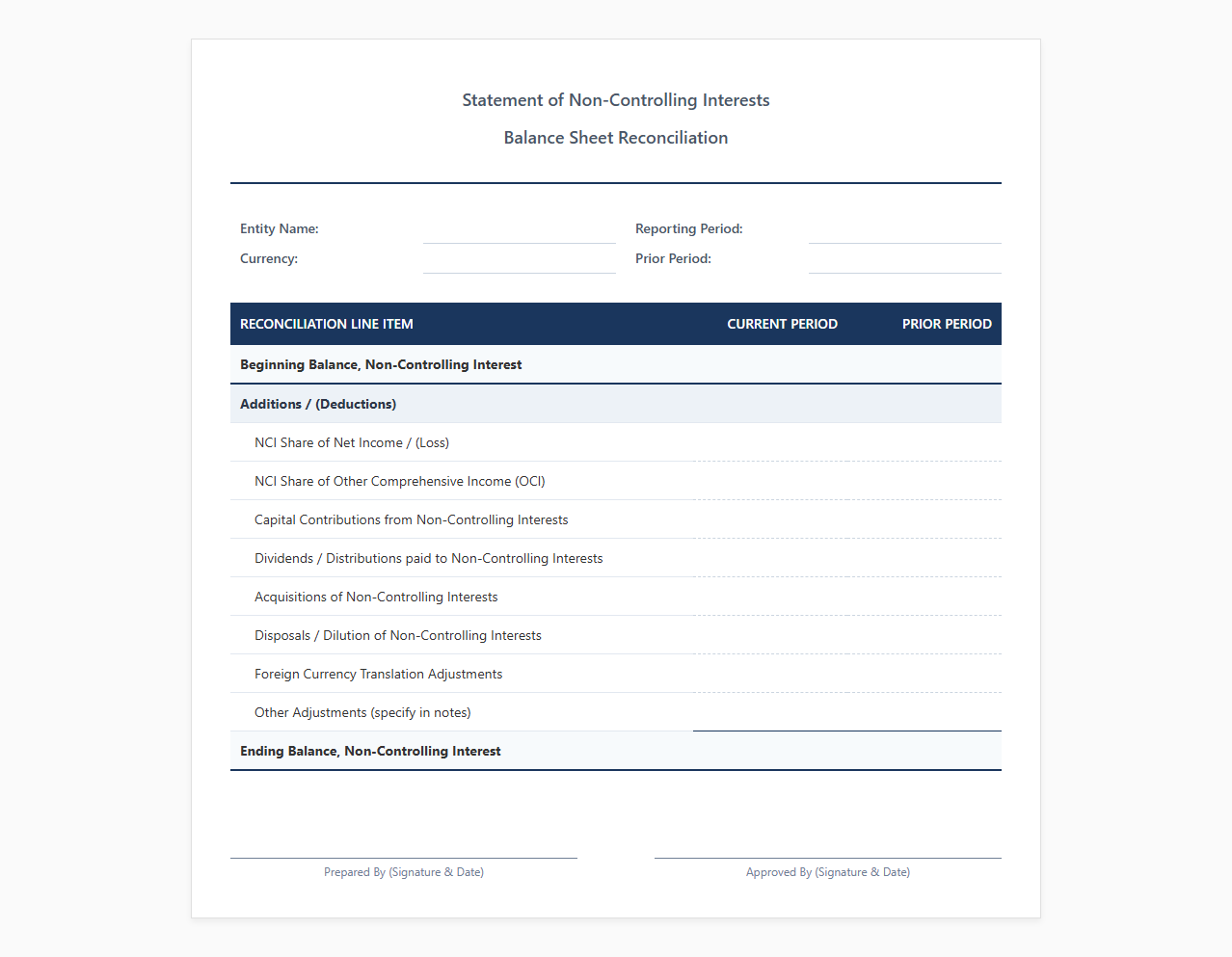NCI Balance Sheet Reconciliation Template
