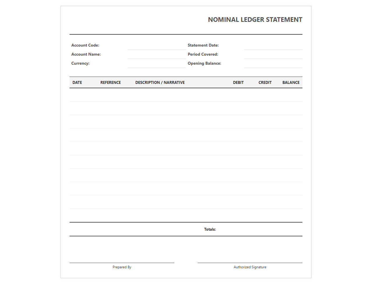 Nominal Ledger Statement Template