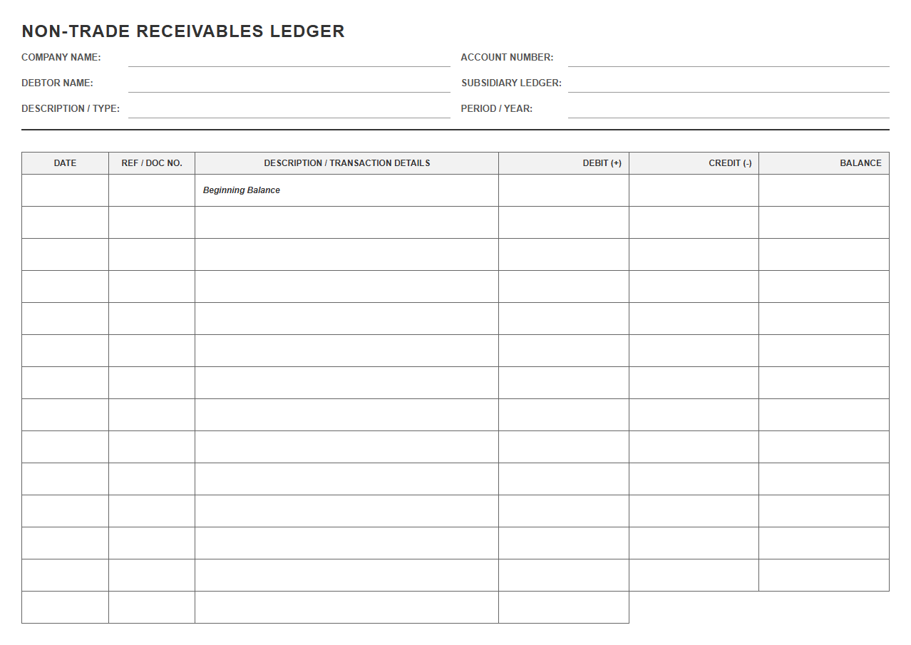 Non-Trade Receivables Ledger Template