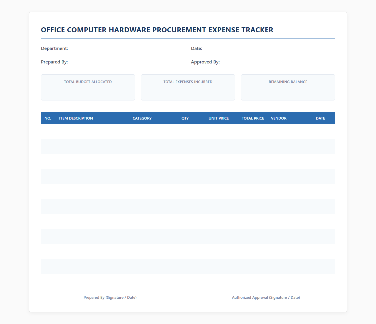 Office Computer Hardware Procurement Expense Tracker