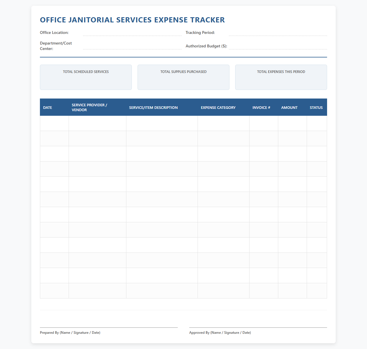 Office Janitorial Services Expense Tracker