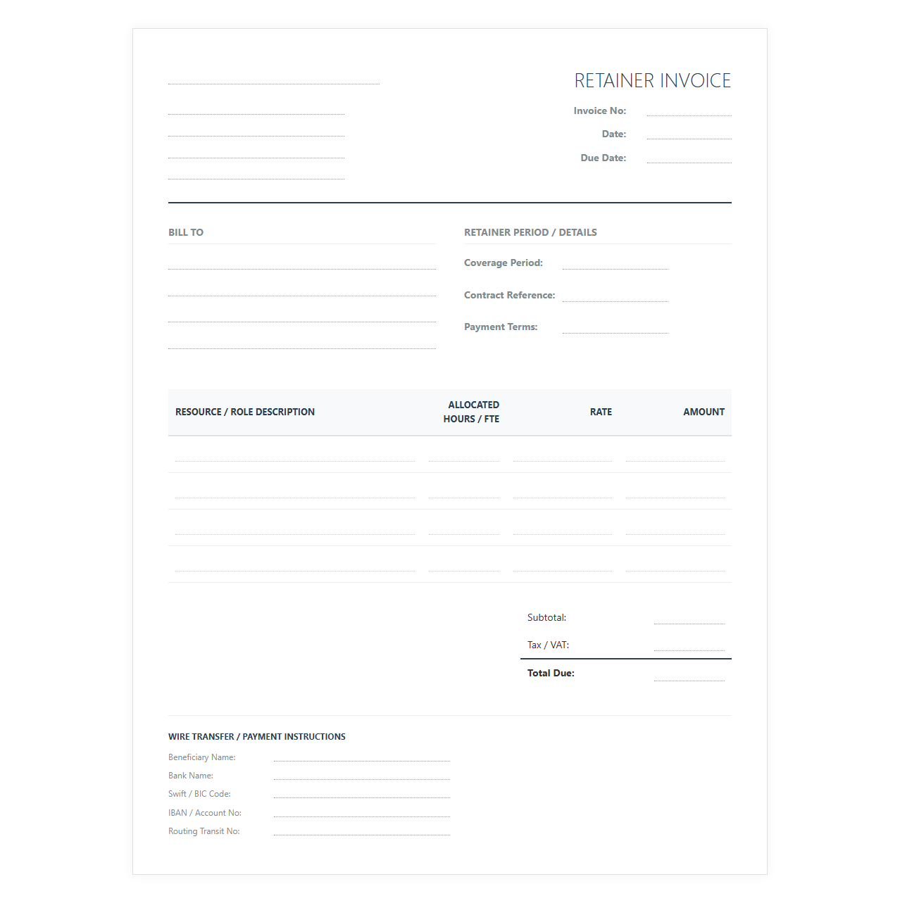 Offshore Development Team Retainer Invoice