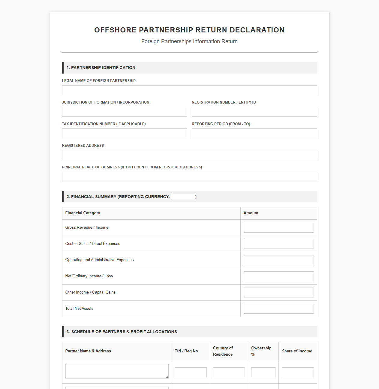 Offshore Partnership Return Declaration Template