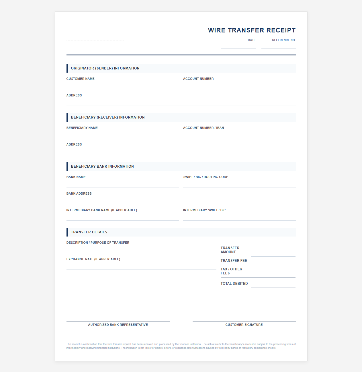 Outgoing Wire Transfer Receipt