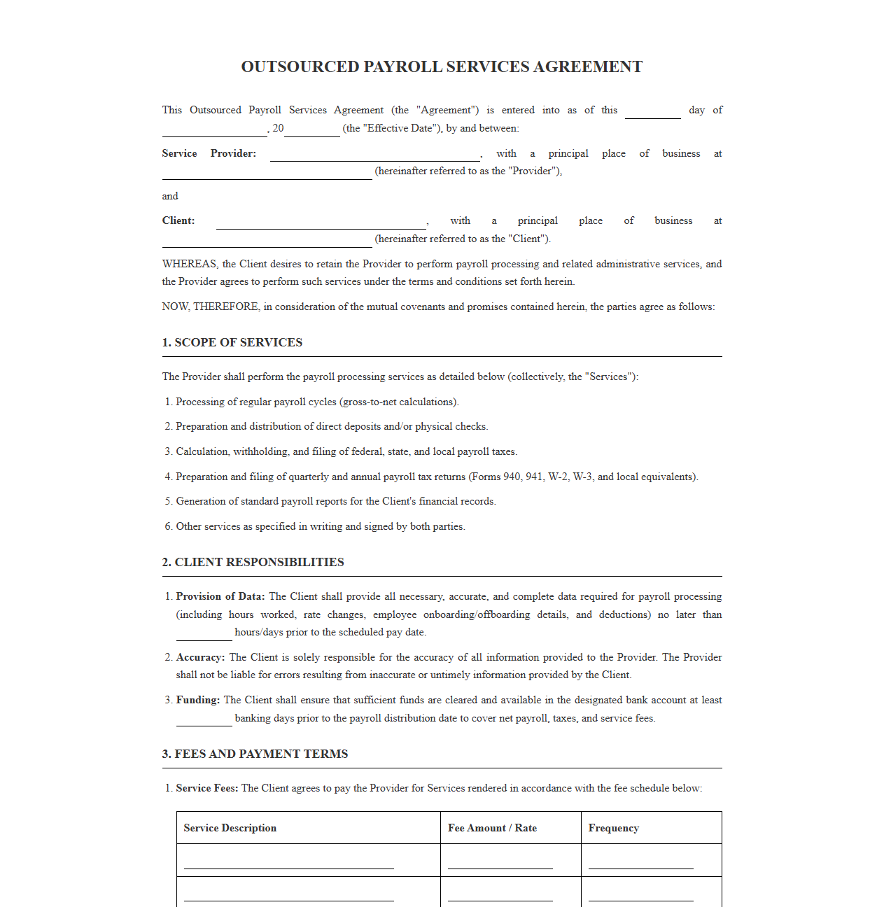 Outsourced Payroll Services Agreement Template