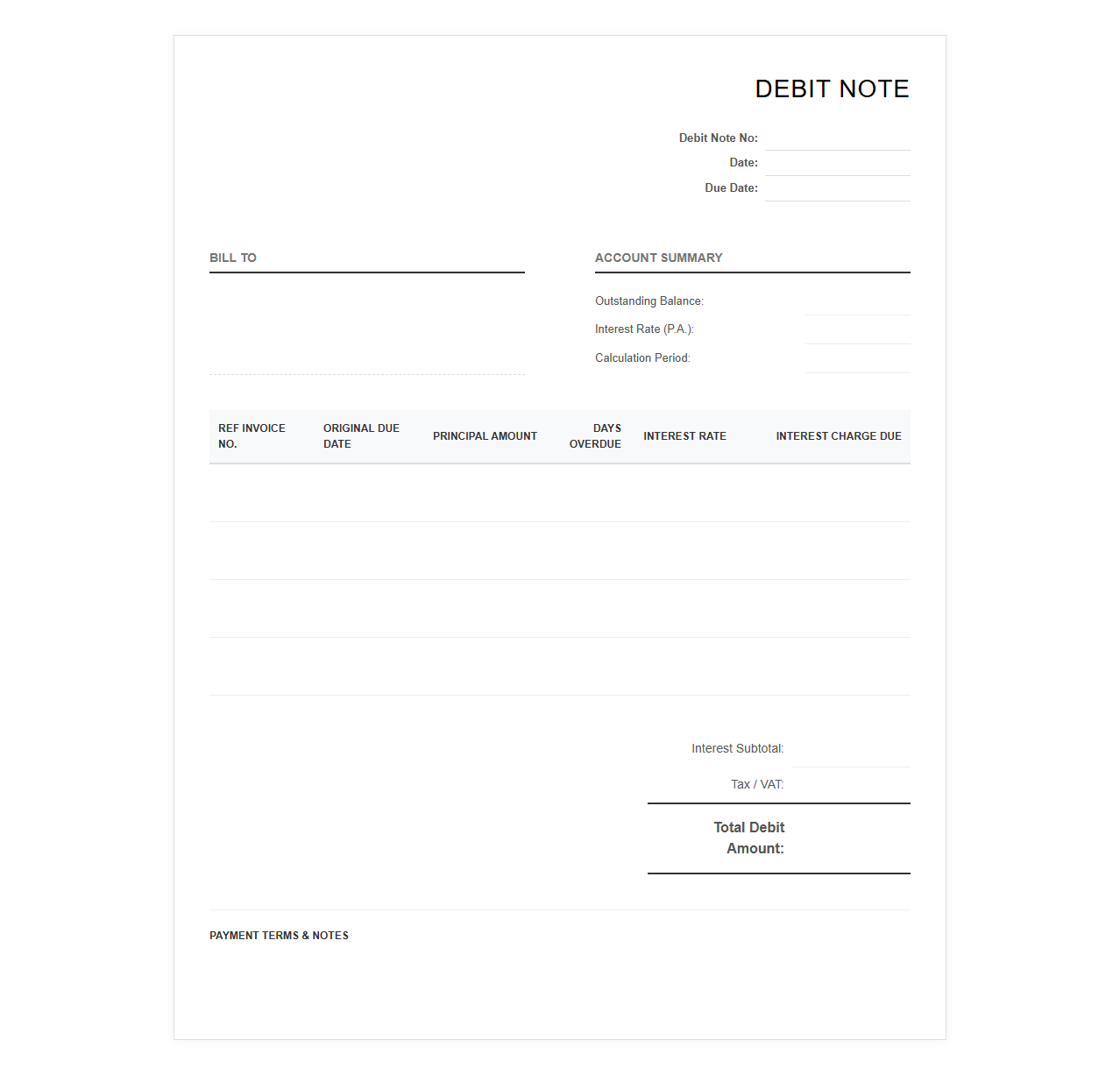 Outstanding Balance Interest Debit Invoice