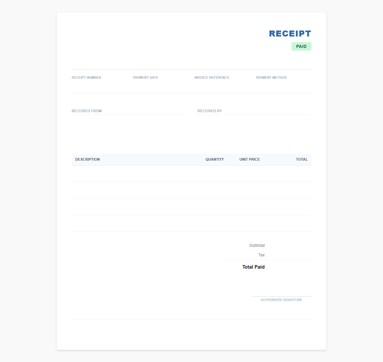 Paid Invoice Receipt Template