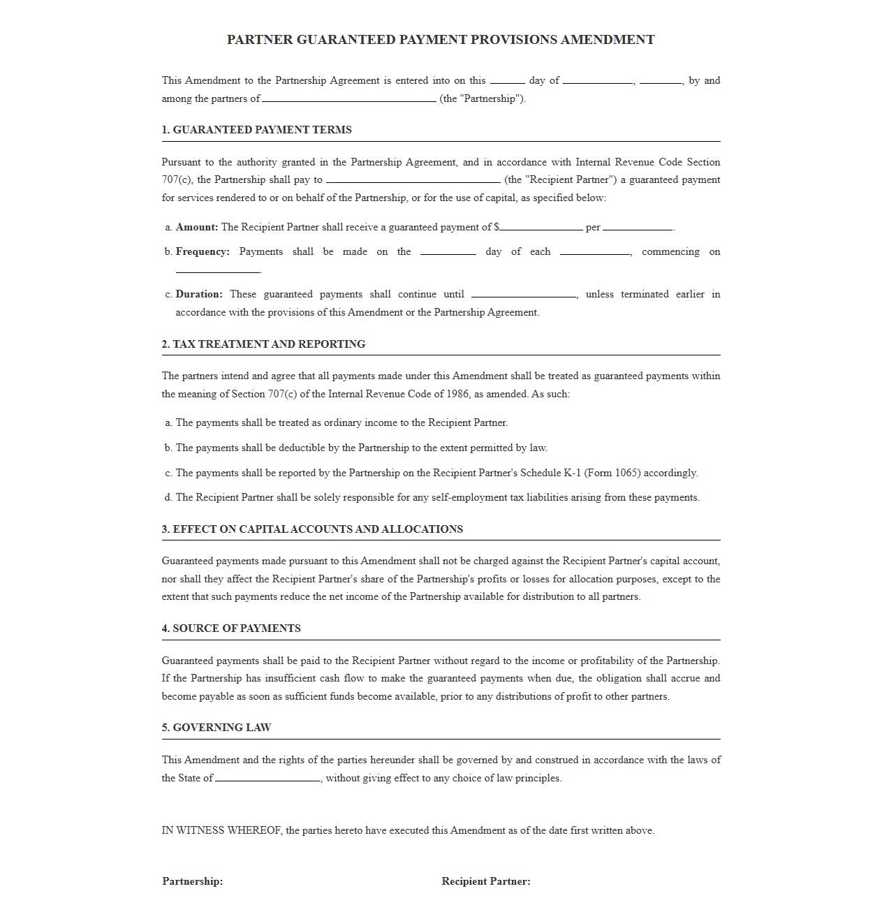 Partner Guaranteed Payment Provisions Template