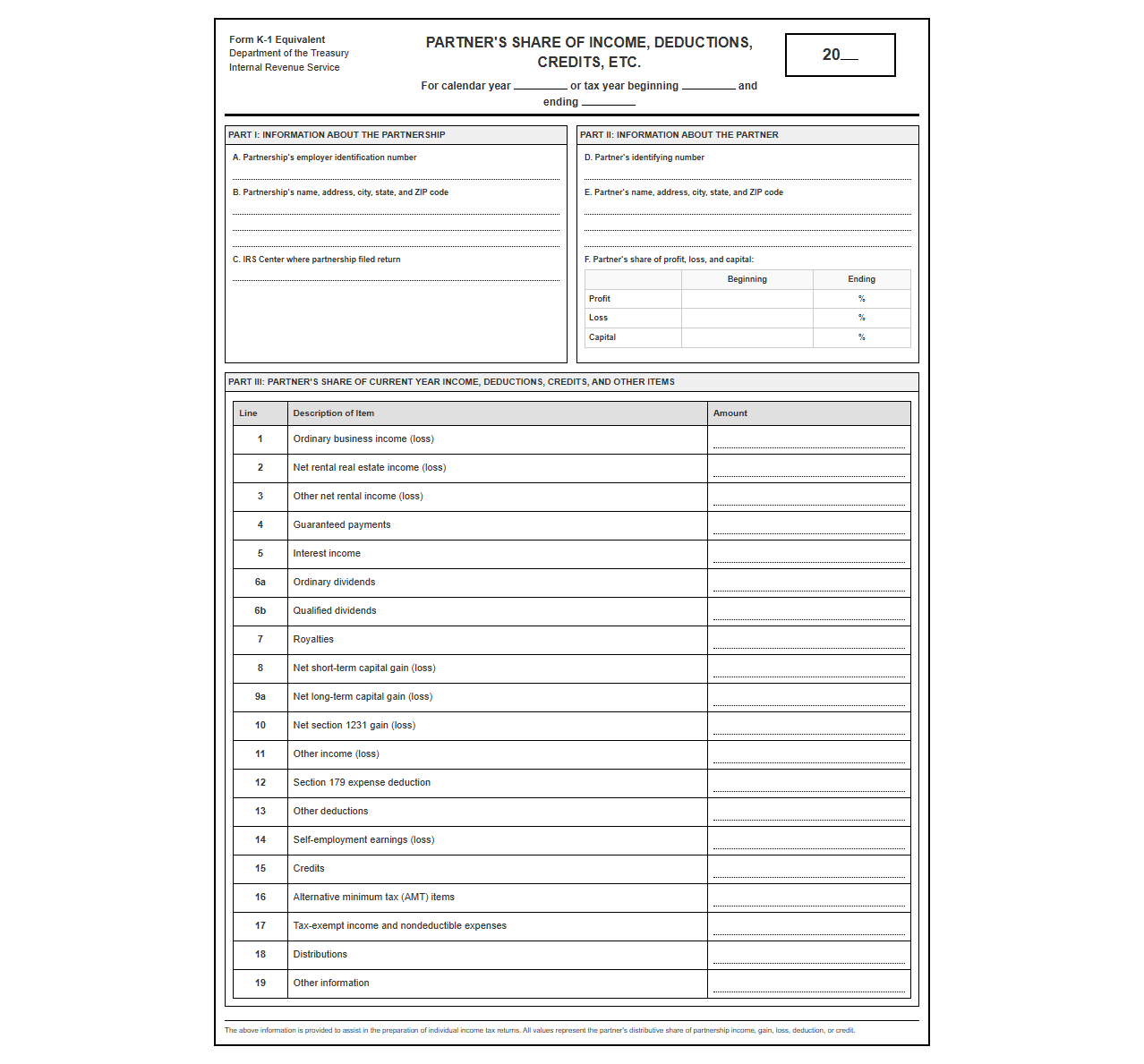 Partner Share of Partnership Income Return Template