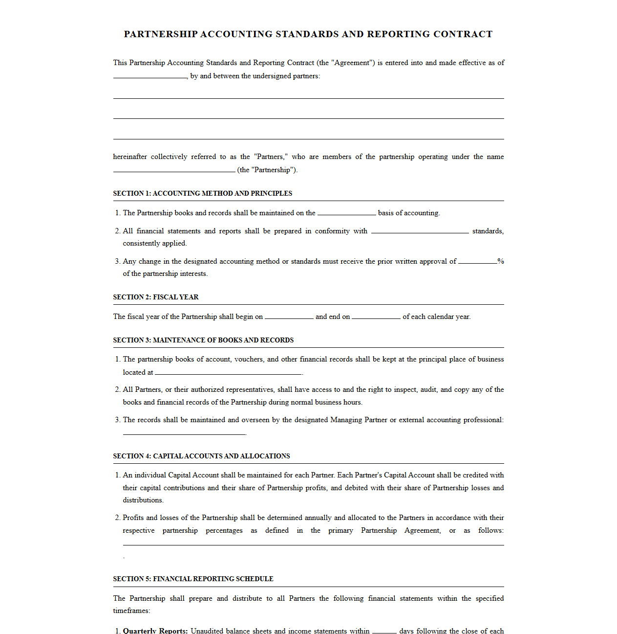 Partnership Accounting Standards and Reporting Contract