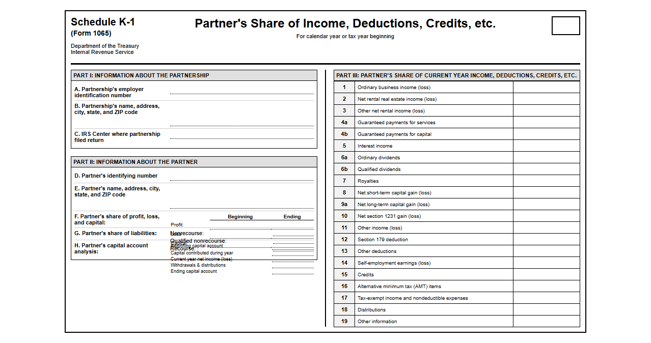 Partnership K-1 Allocation Return Document