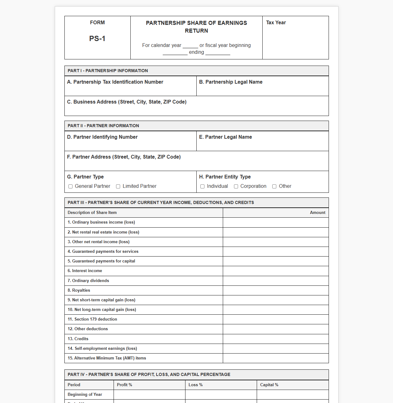 Partnership Share of Earnings Return Form