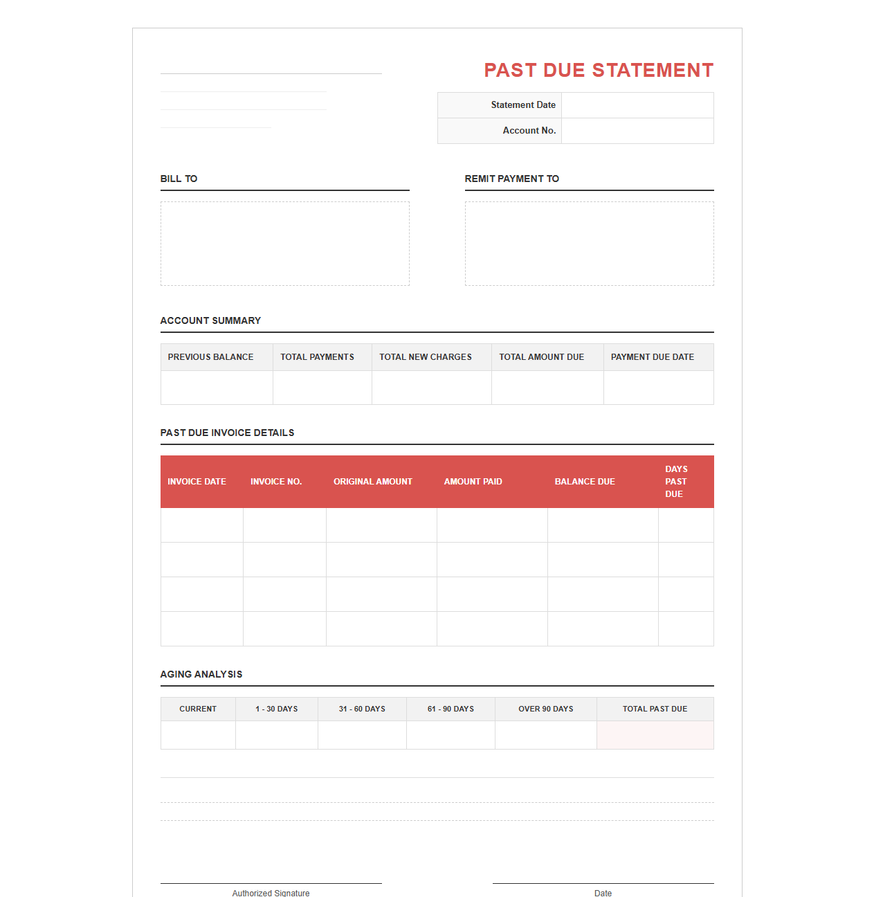 Past Due Invoice Notice Statement