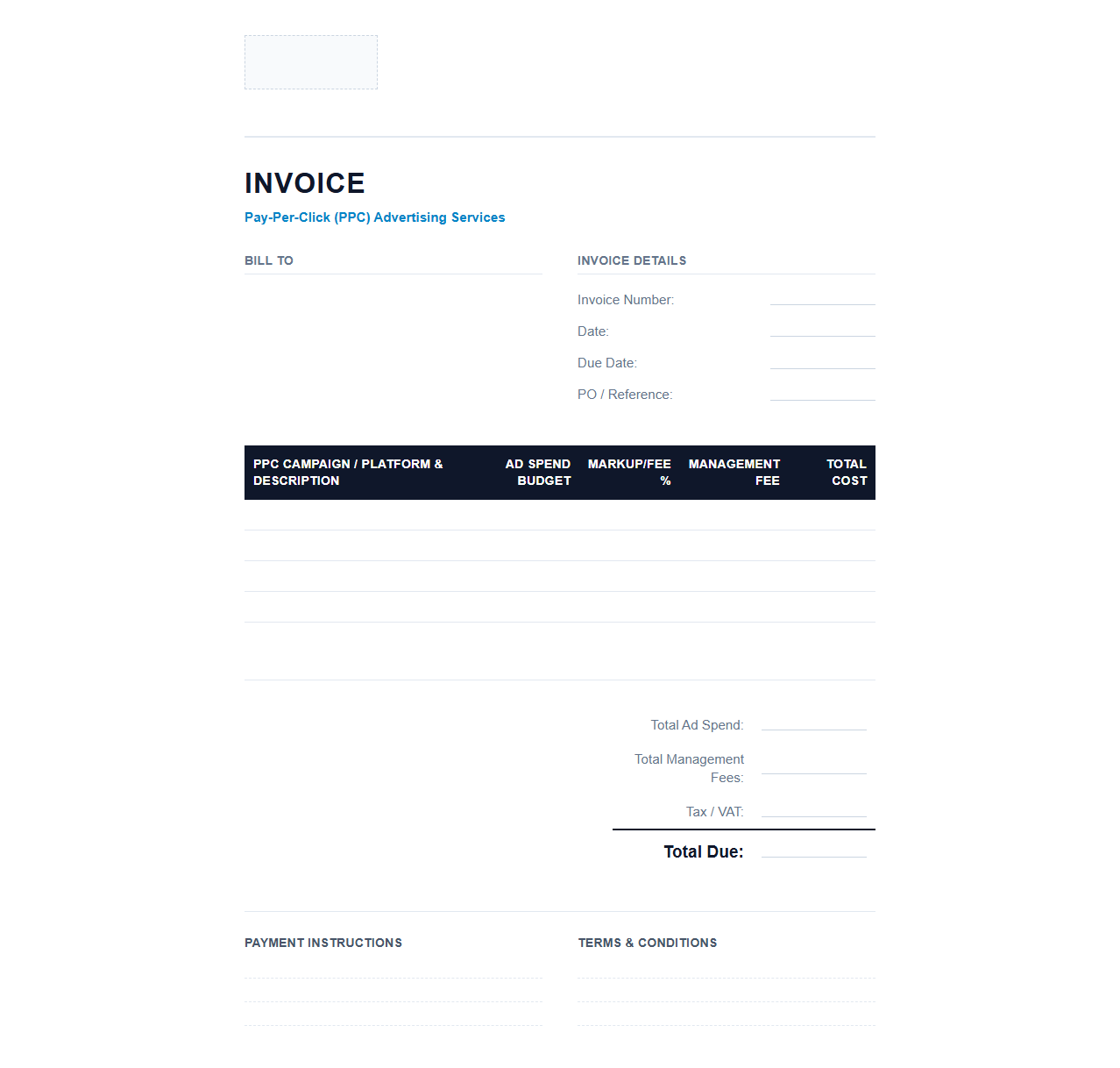 Pay-Per-Click Advertising Services Invoice