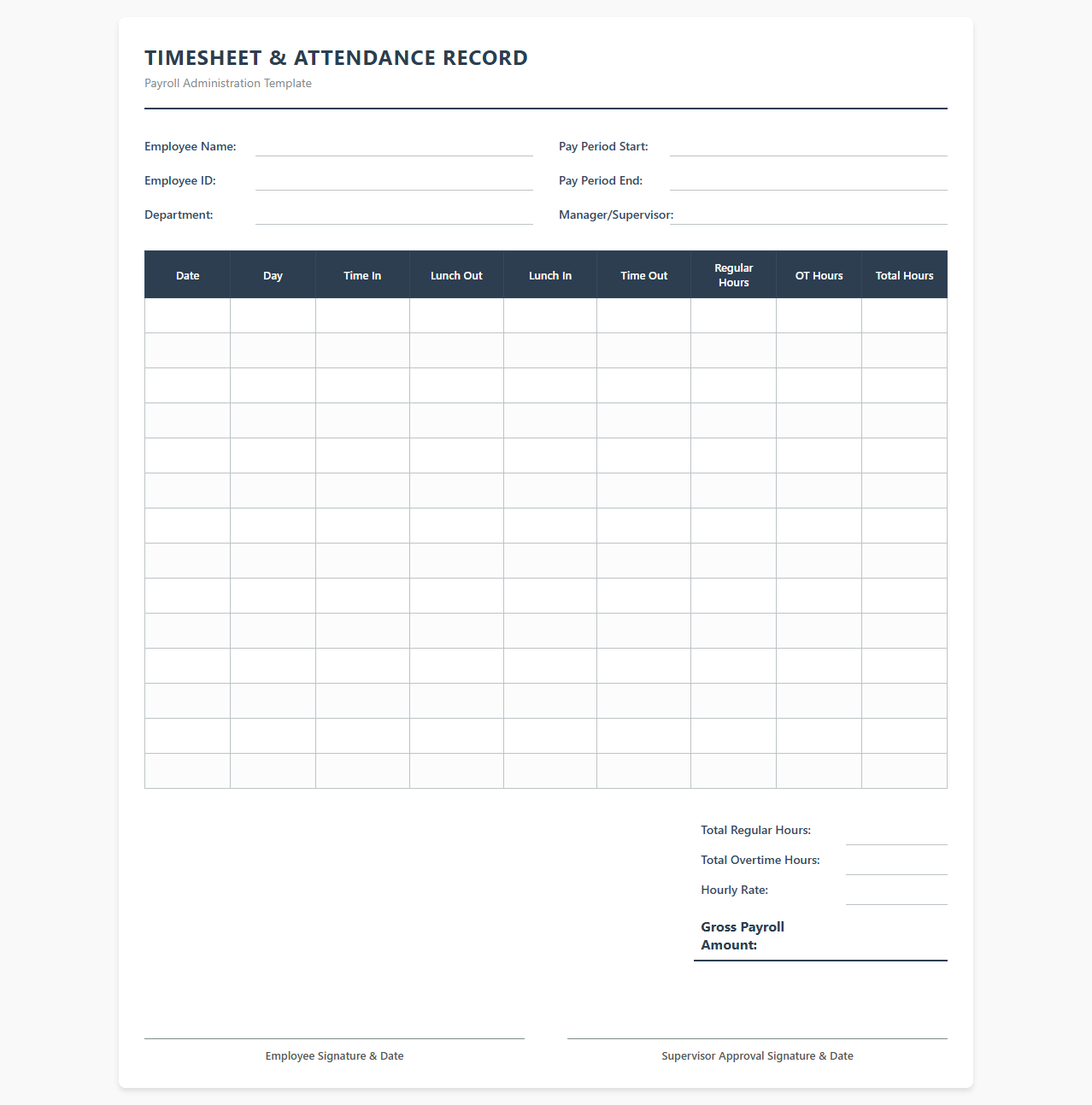 Payroll Attendance and Time Tracking Template