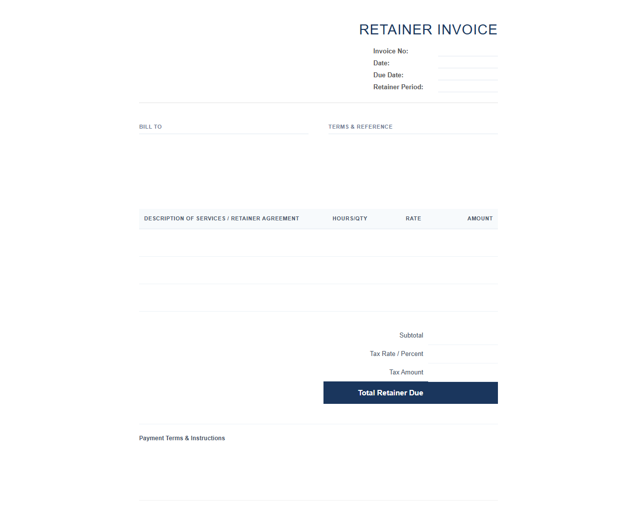 Professional Services Retainer Invoice Template