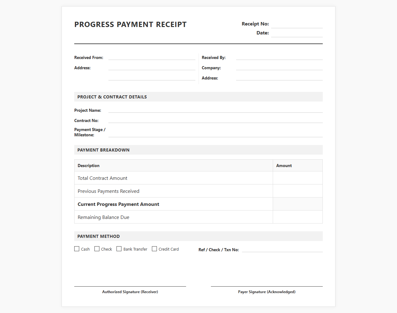 Progress Payment Receipt Template