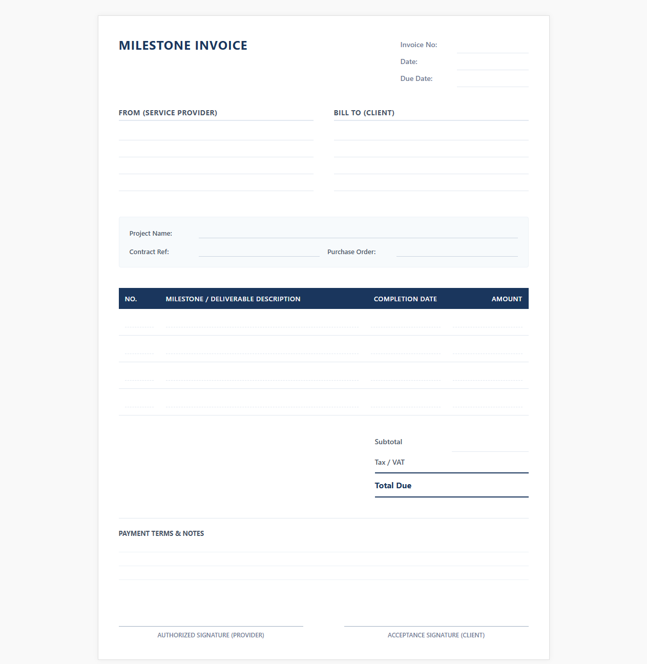 Project Deliverable Milestone Invoice