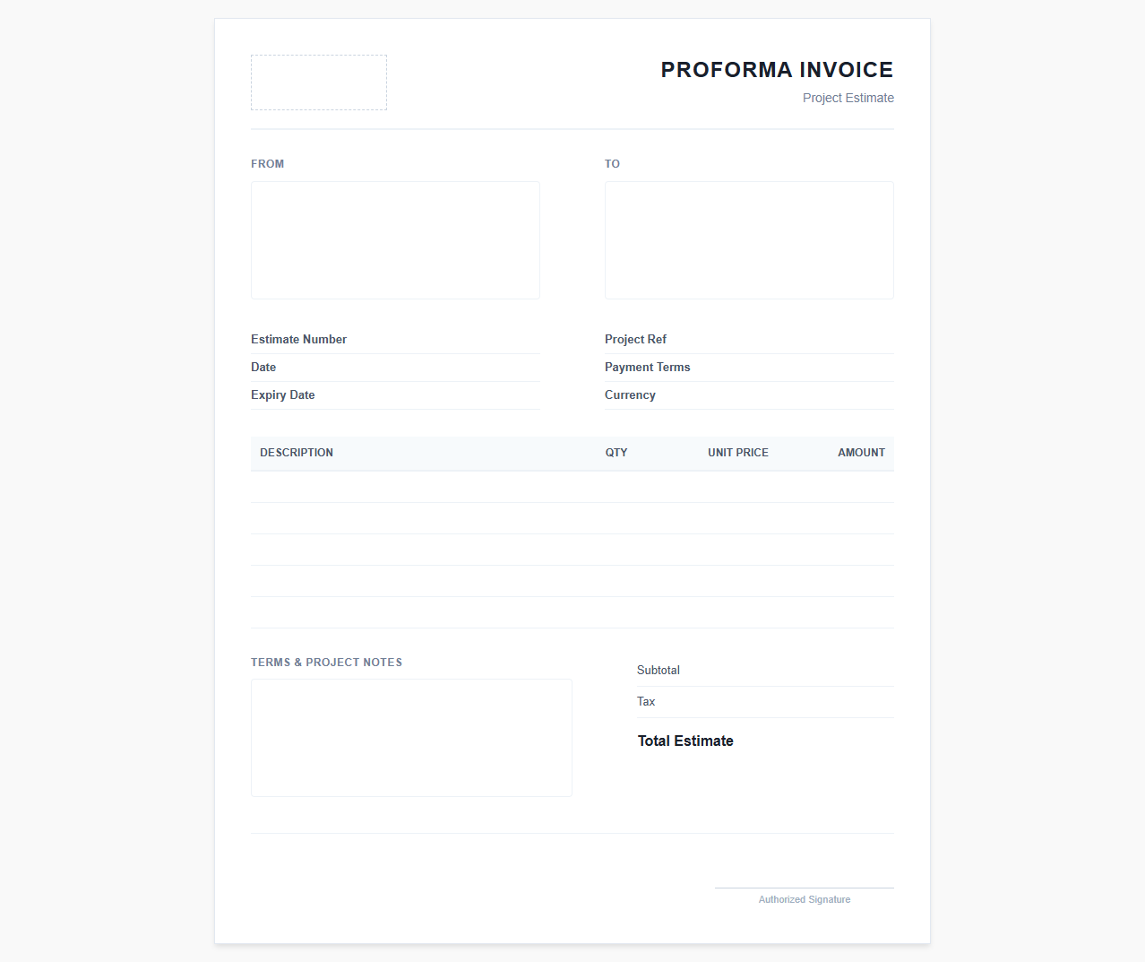 Project Estimate Proforma Invoice