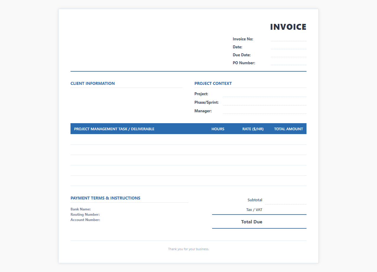 Project Management Consultant Invoice Template