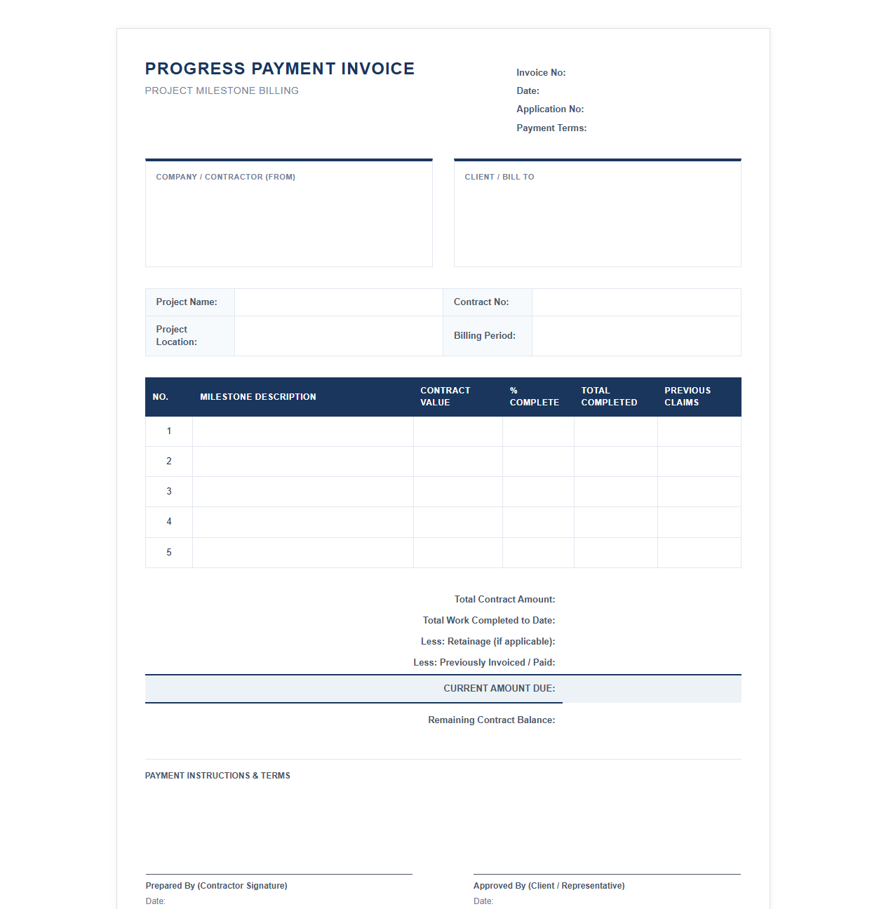 Project Milestone Payment Invoice
