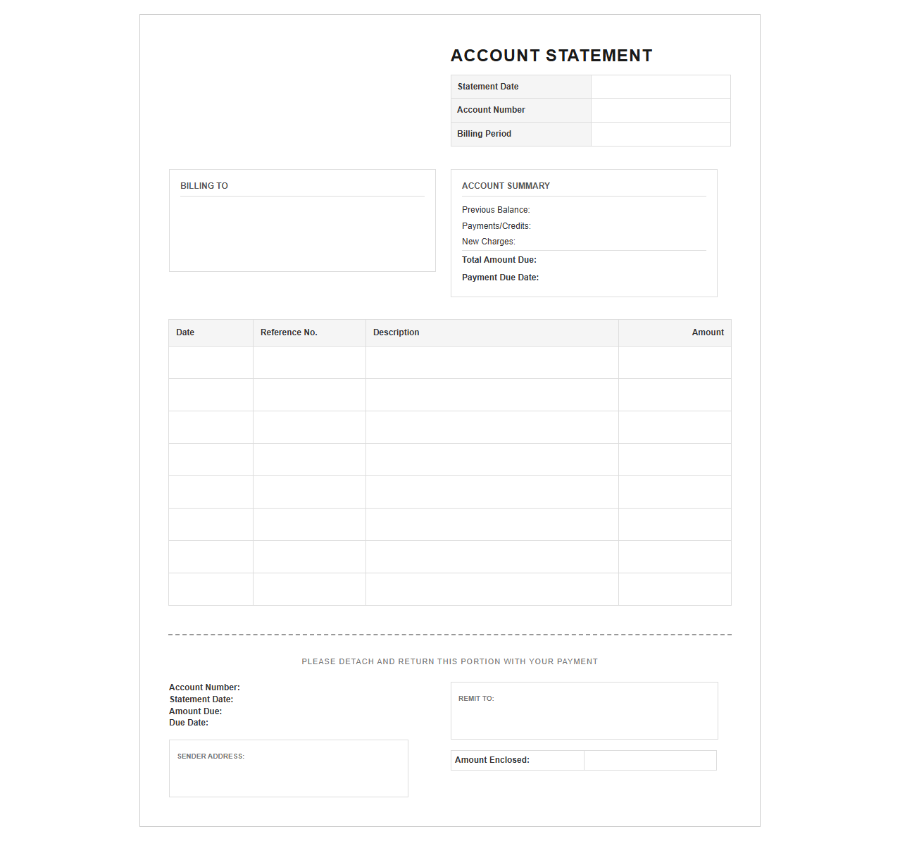 Recurring Monthly Account Statement Template