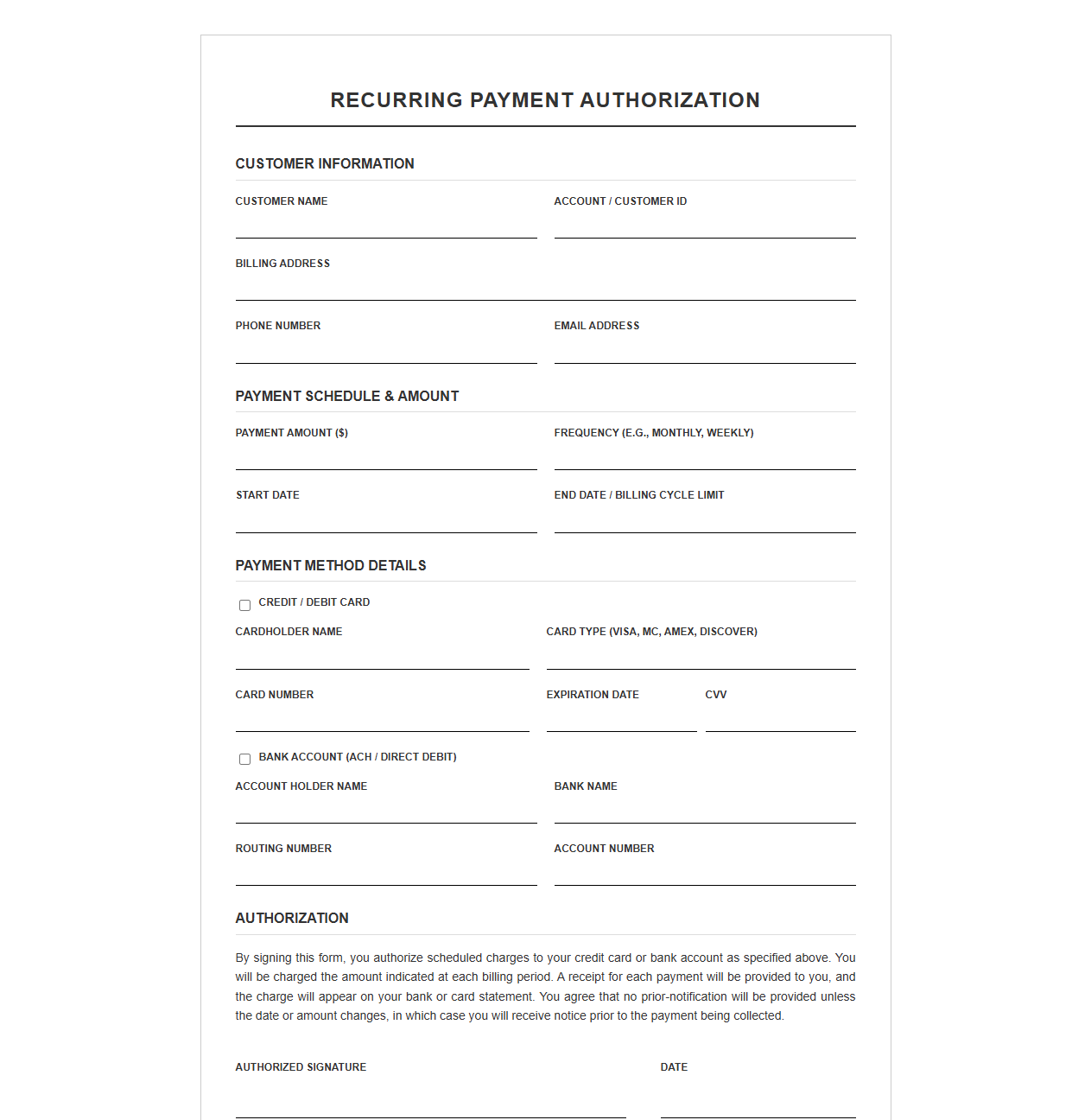 Recurring Payment Authorization Statement Template