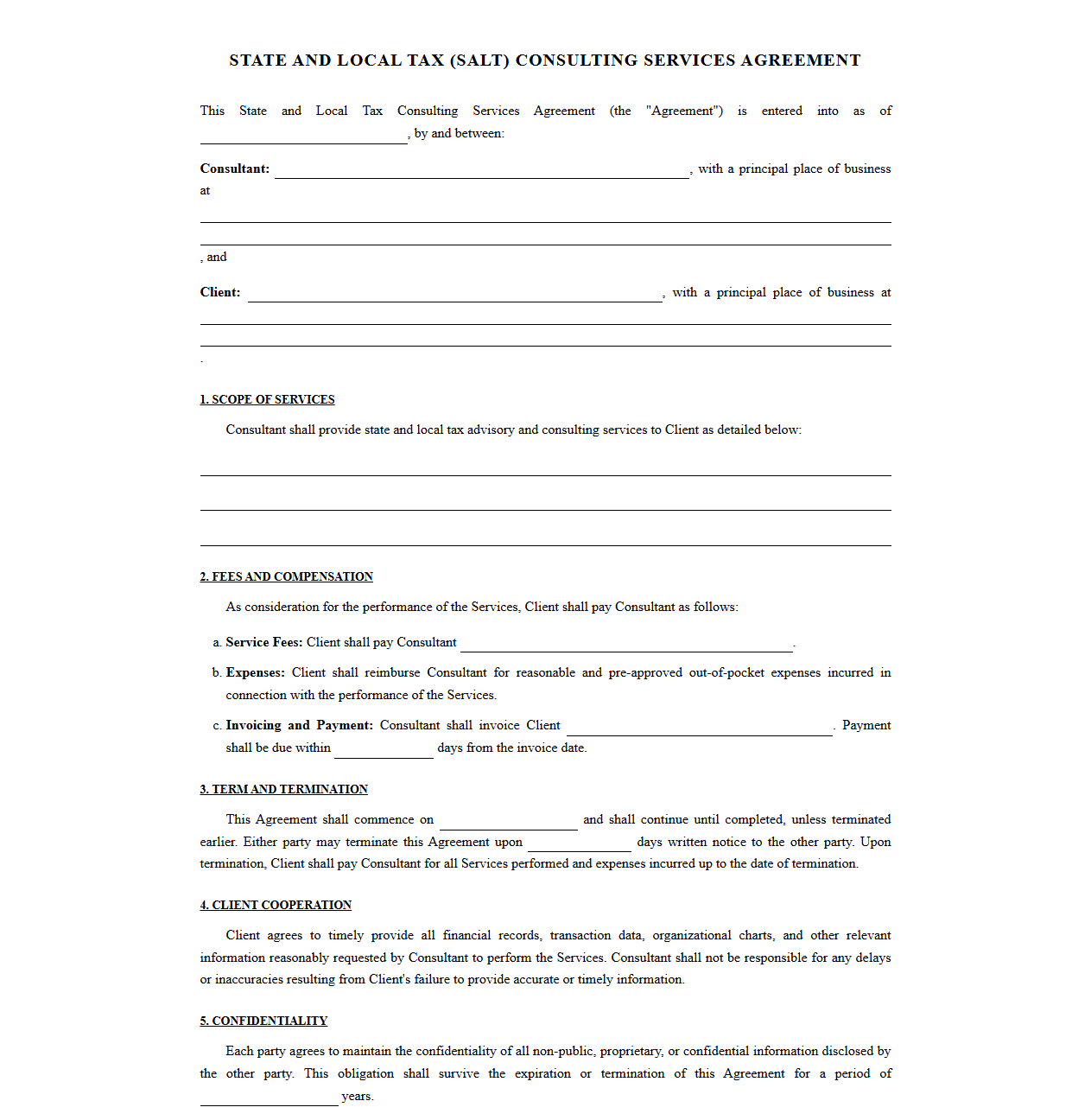 SALT Consulting Services Agreement Template