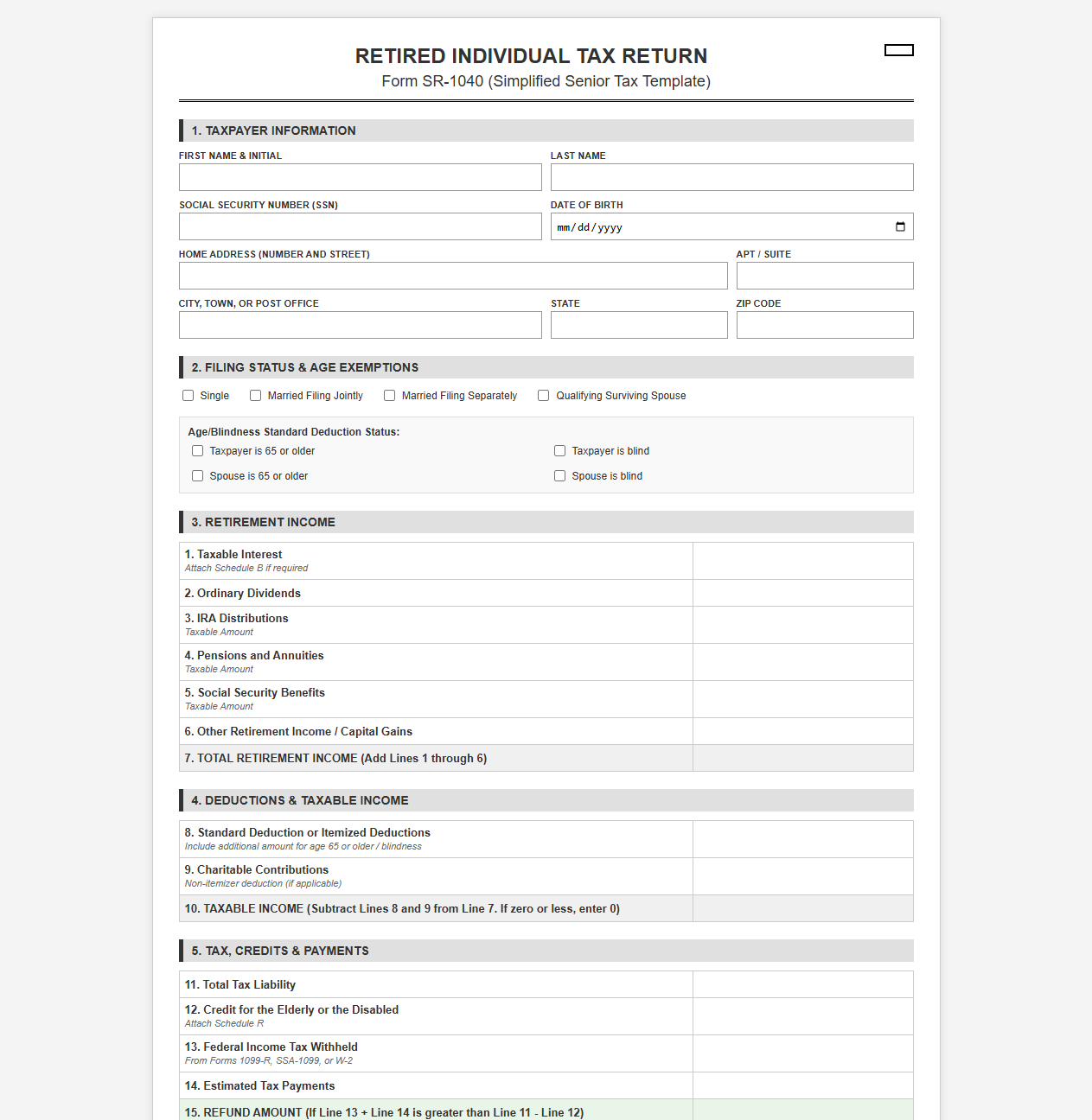 Senior Citizen Tax Return Template