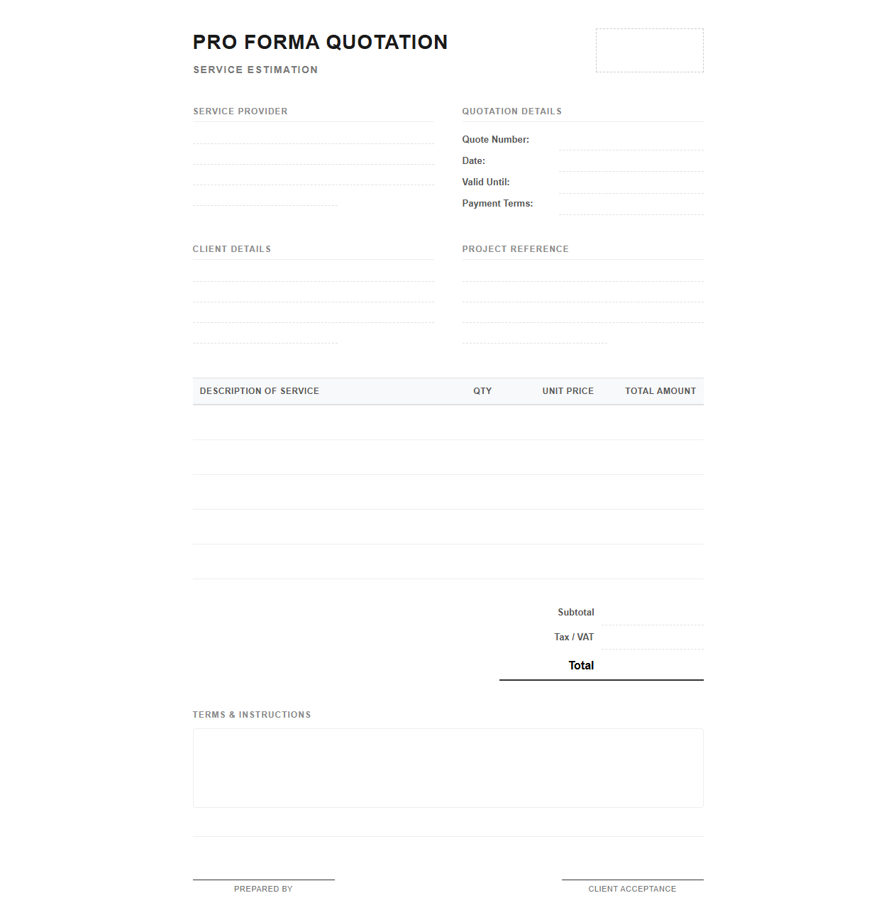 Service Quotation Pro Forma Billing Template