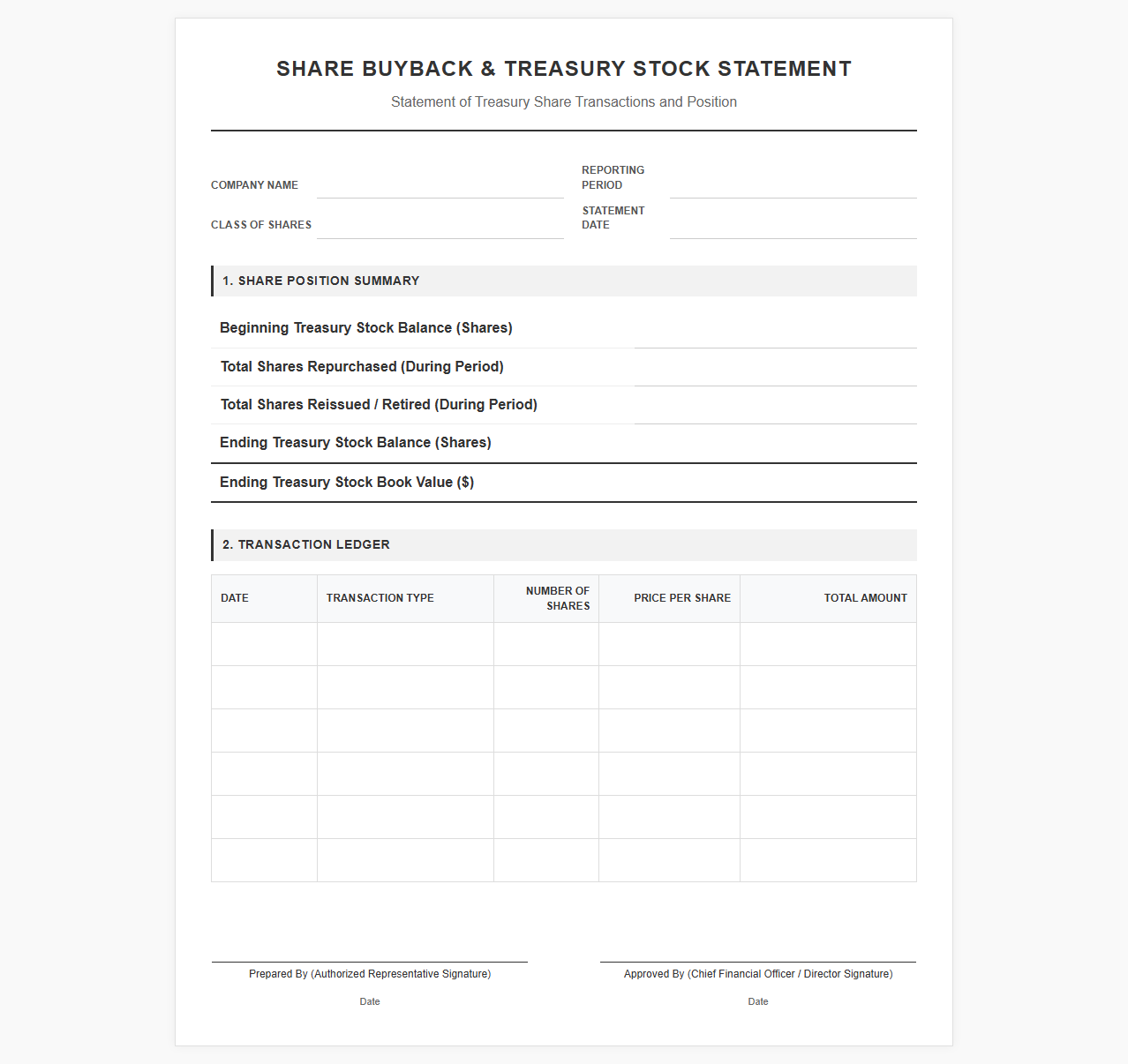 Share Buyback and Treasury Stock Statement