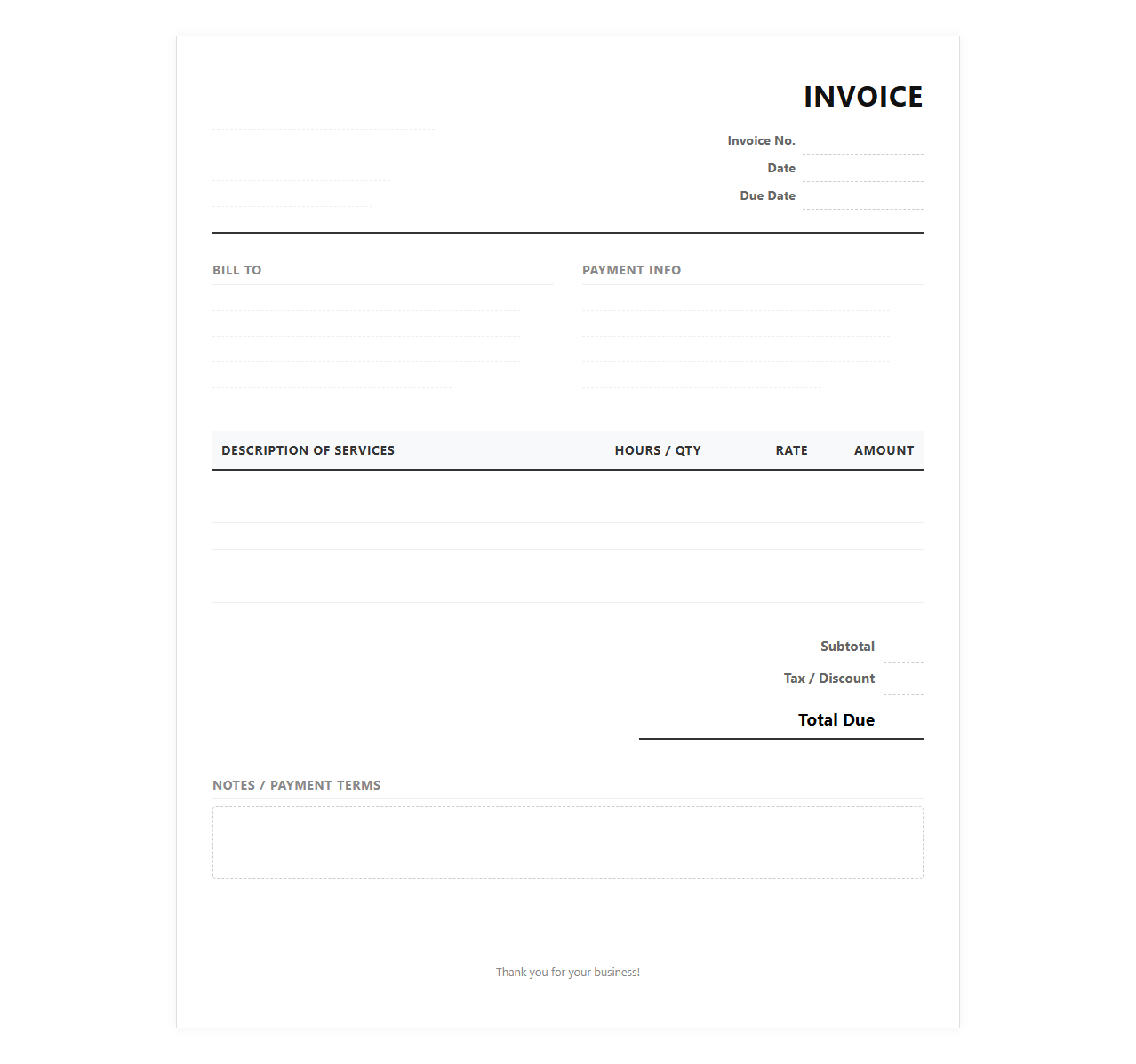 Simple Freelance Service Invoice Template