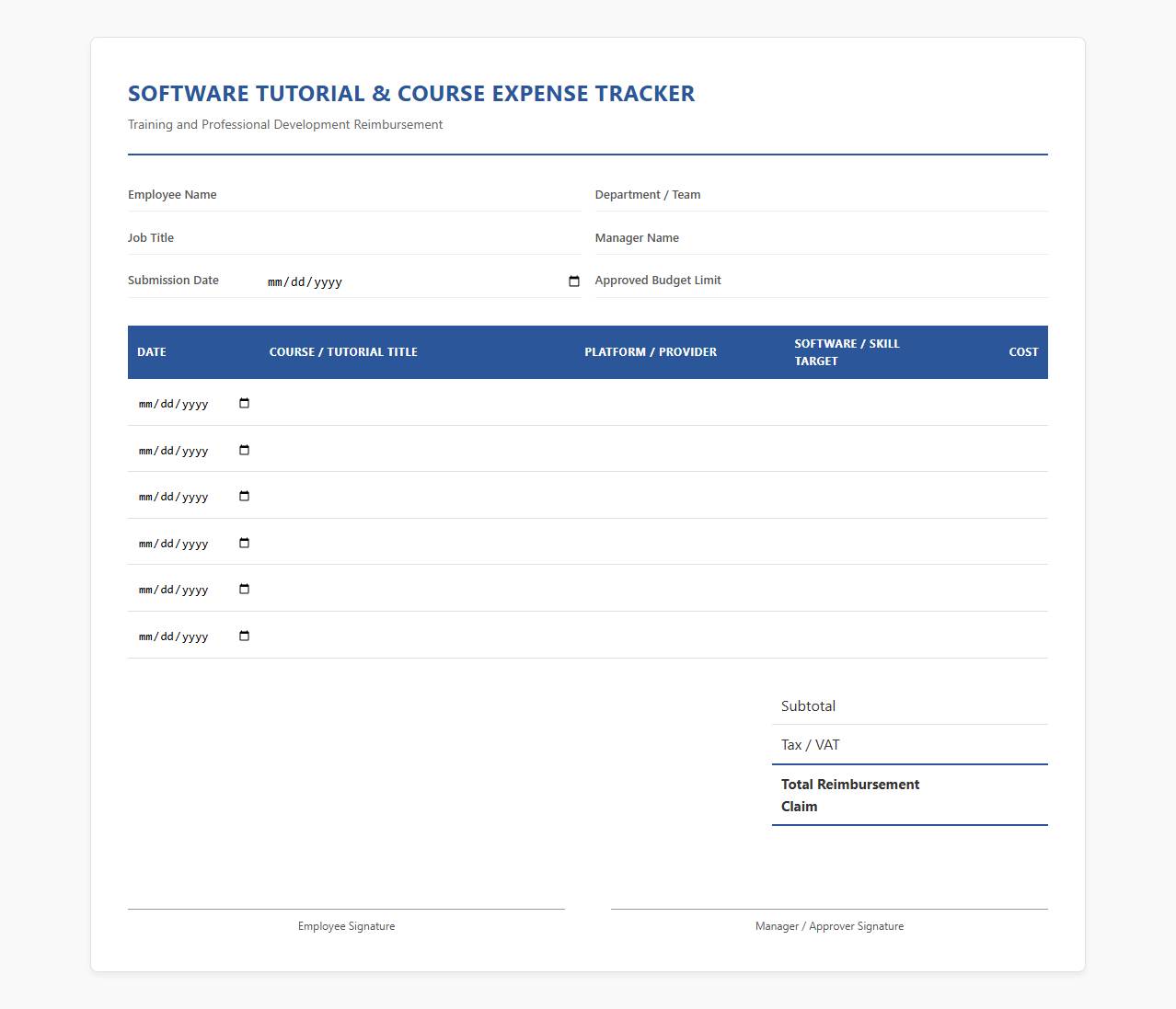 Software Tutorial and Course Expense Tracker