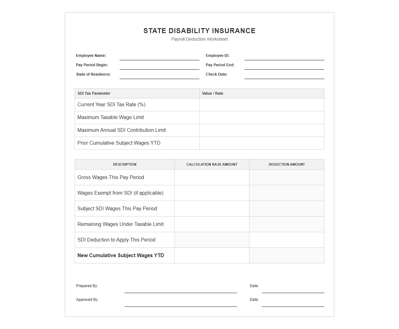 State Disability Insurance Payroll Deduction Worksheet