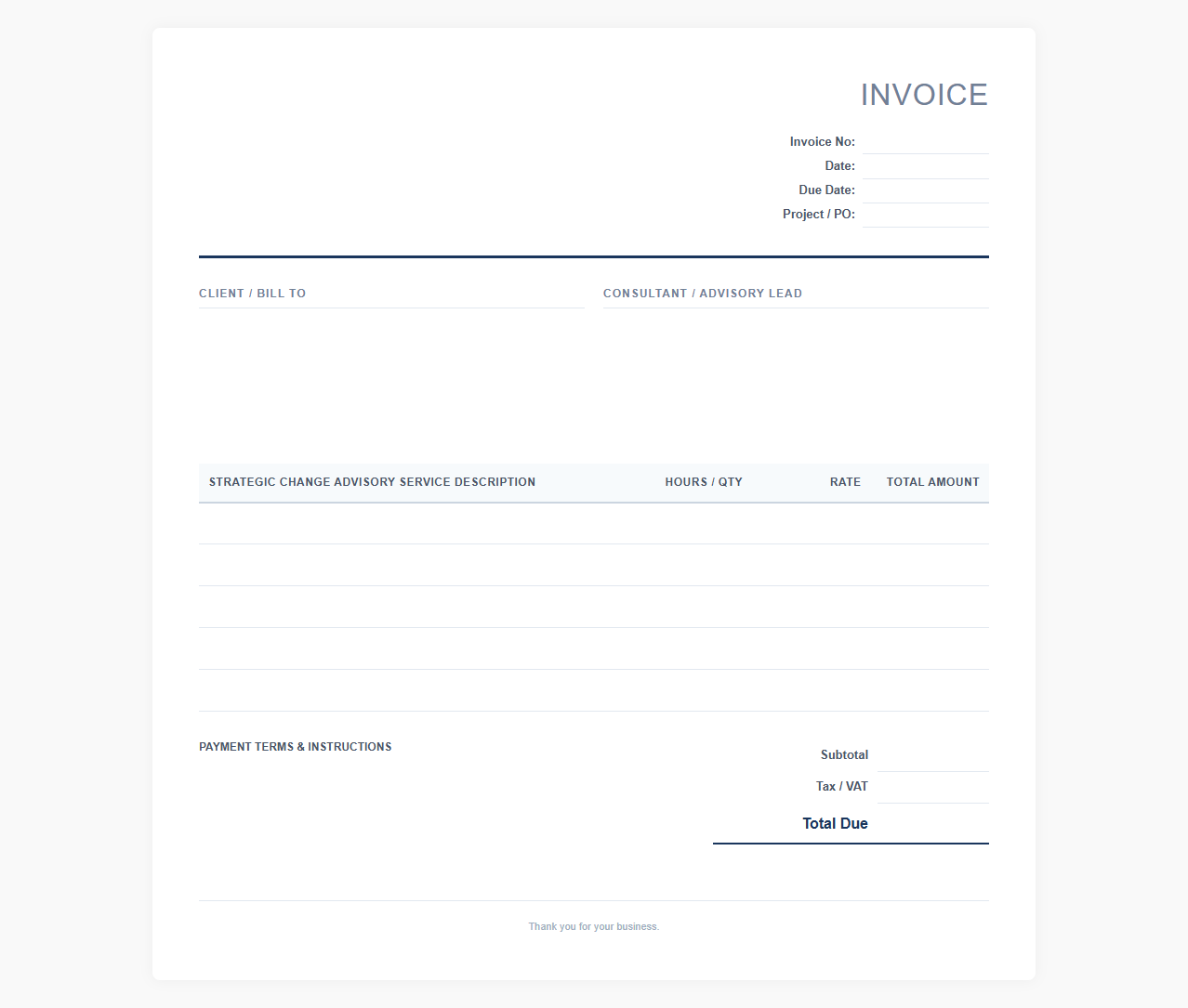 Strategic Change Advisory Service Invoice
