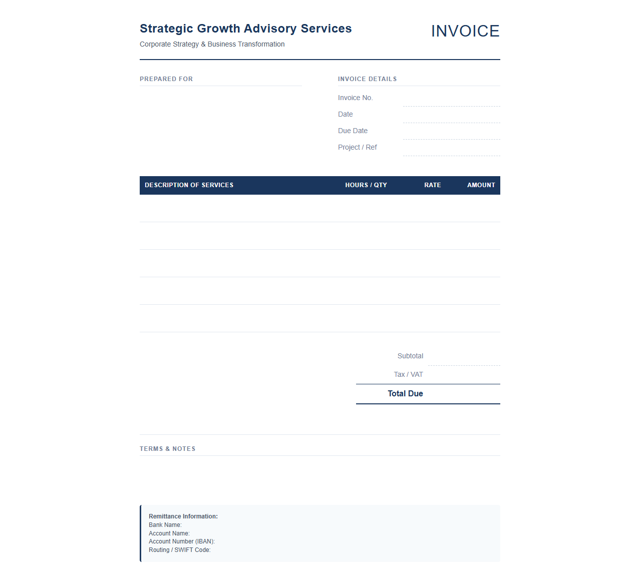 Strategic Growth Advisory Services Invoice