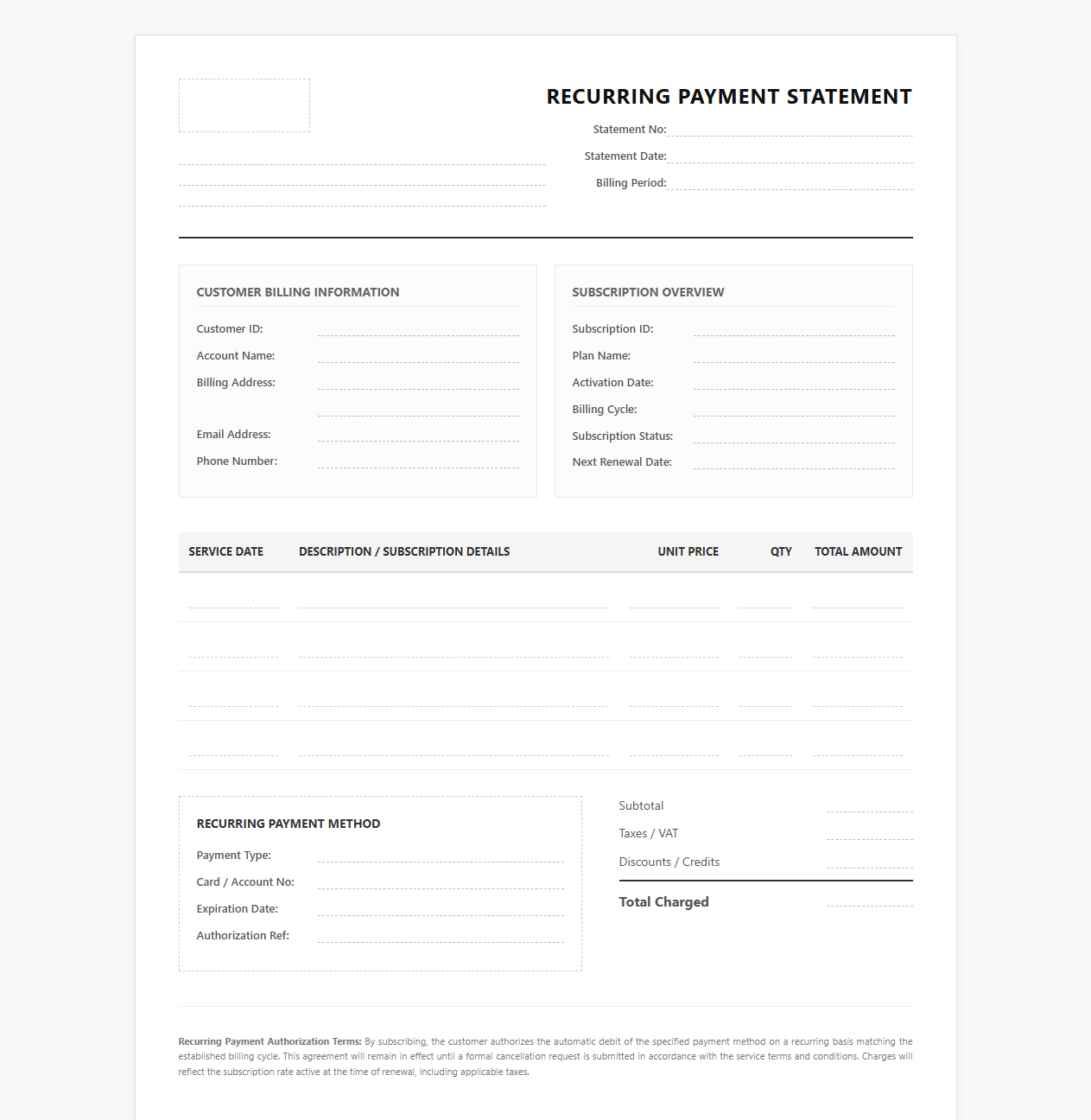 Subscription Billing and Recurring Payment Statement