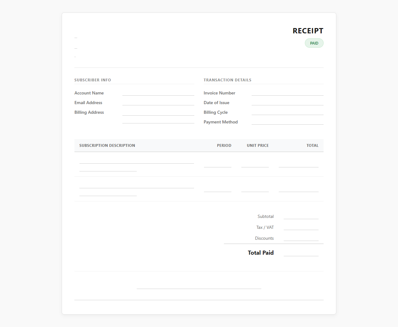 Subscription Plan Invoice and Receipt