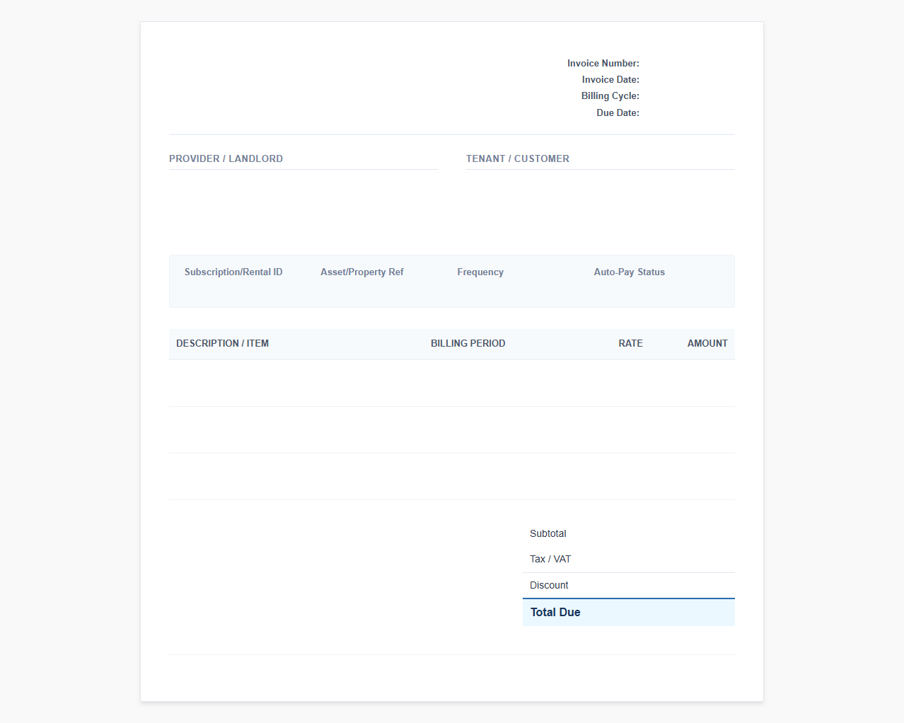 Subscription Rental Billing Invoice Template