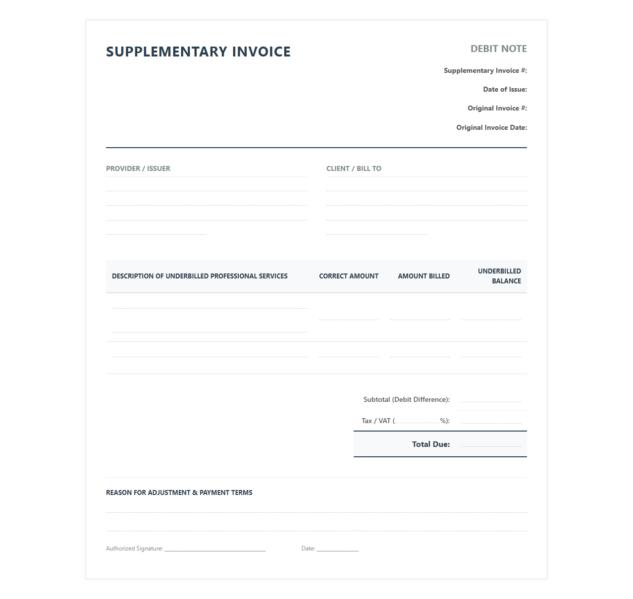 Supplementary Invoice for Underbilled Professional Services