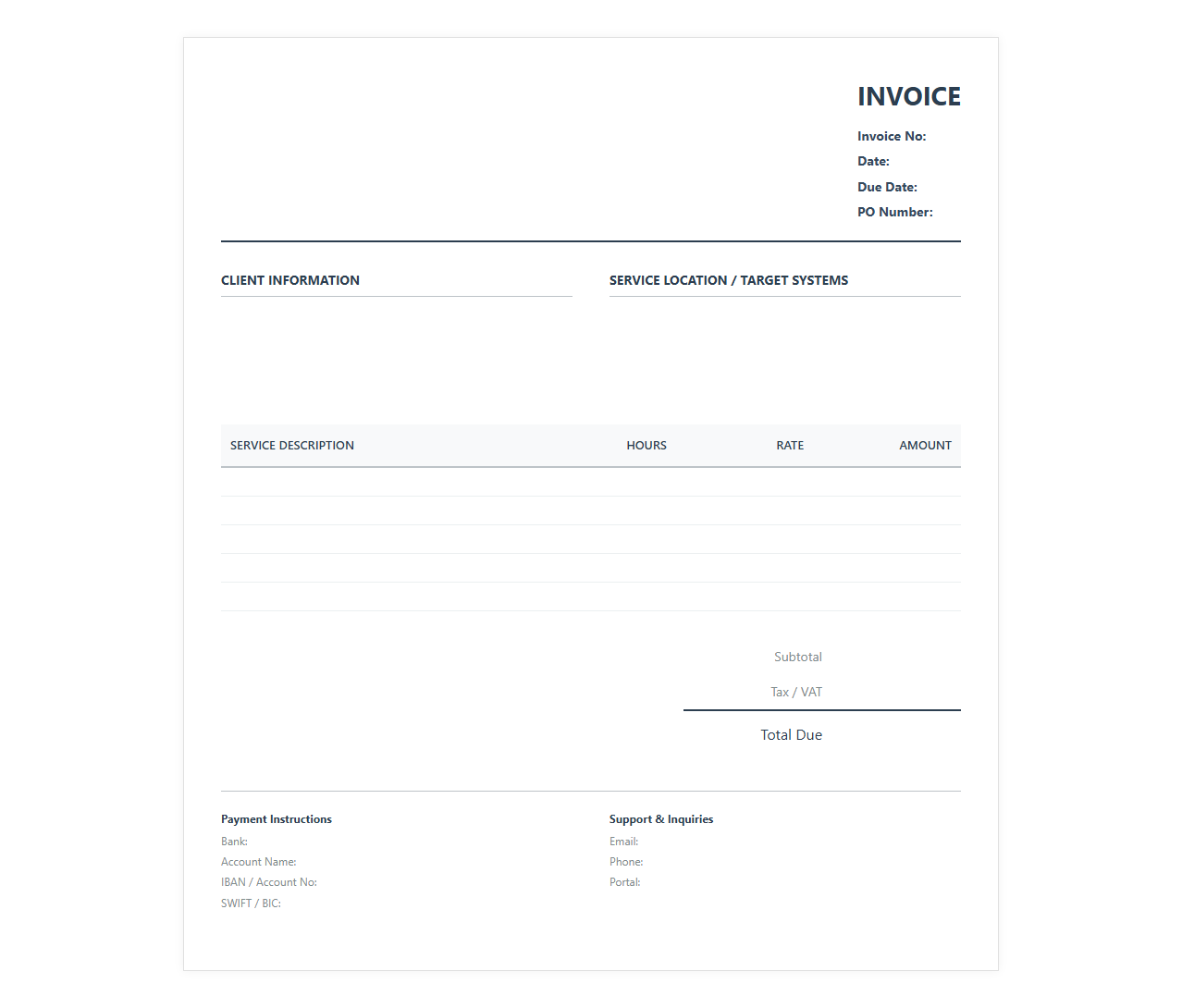 System Administration Service Invoice Form