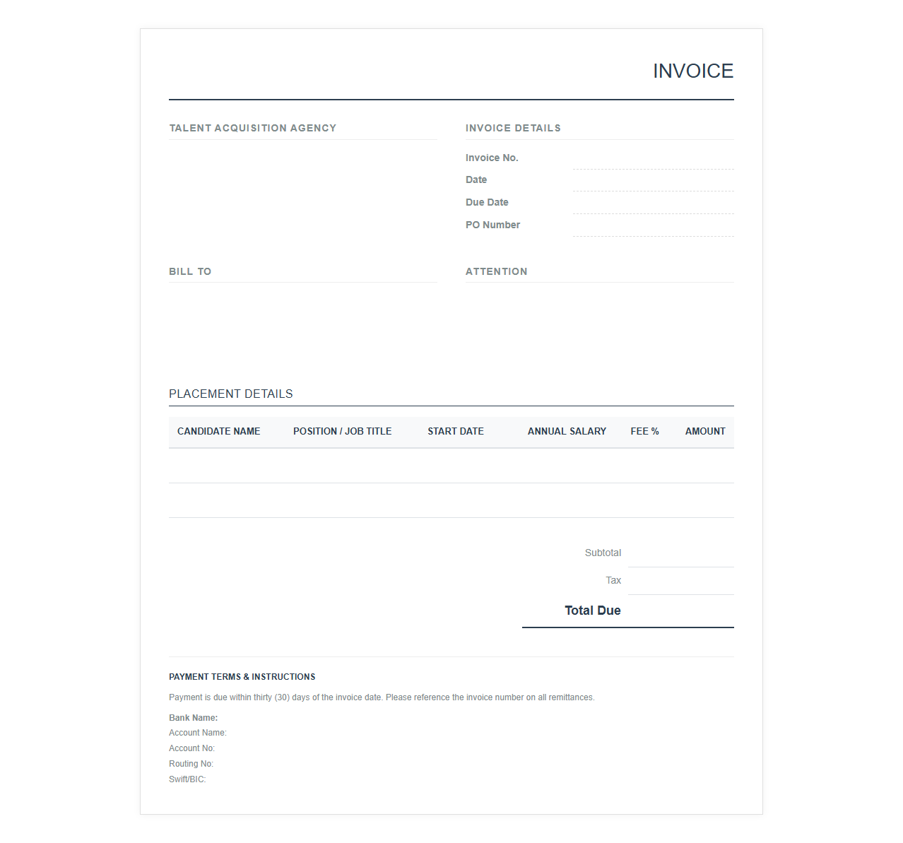 Talent Acquisition Service Invoice Template