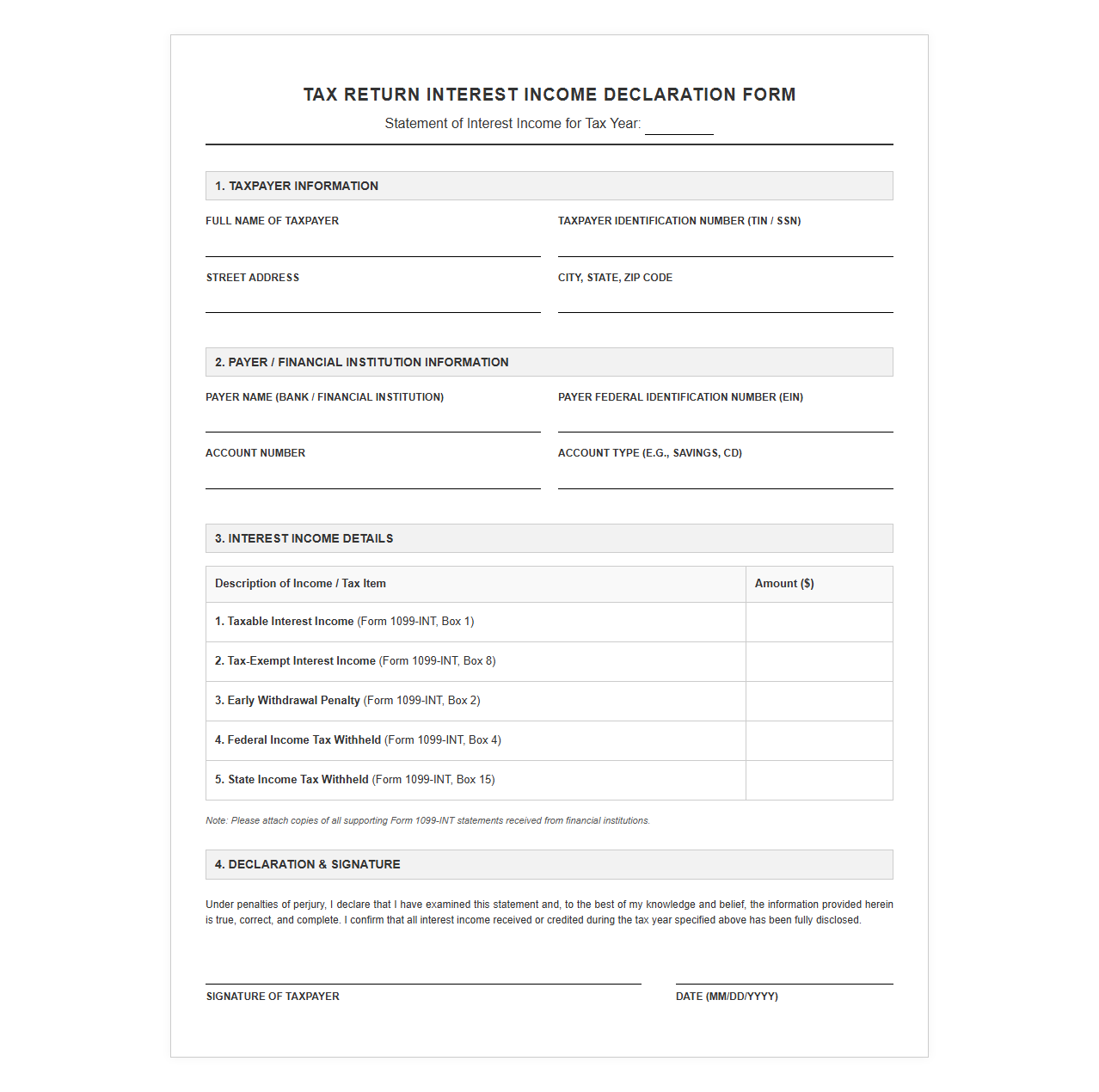 Tax Return Interest Income Declaration Form